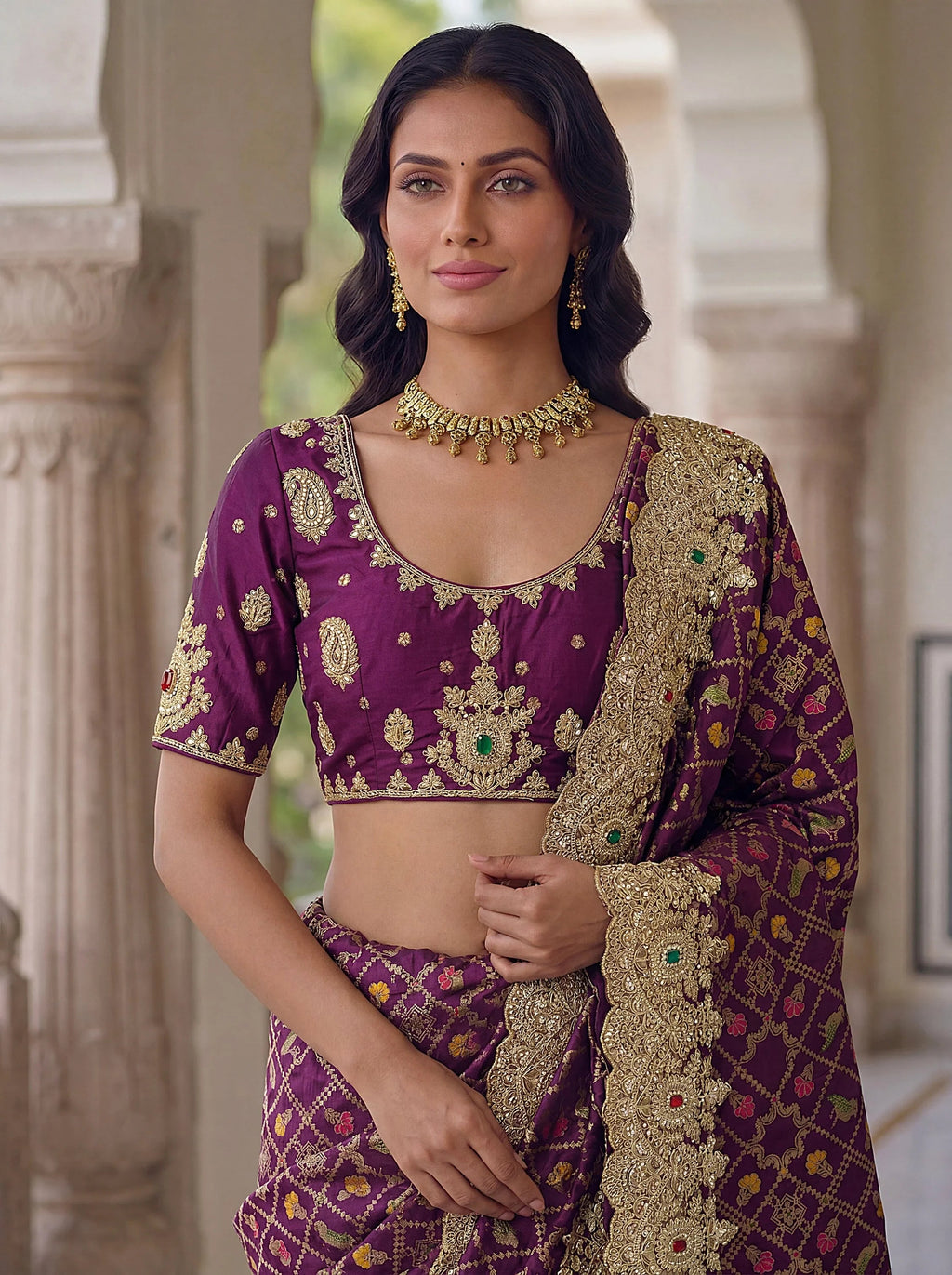 Purple Glorious Heavy Bordered Silk Function Wear Saree With Blouse