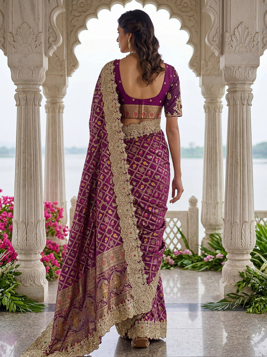 Purple Glorious Heavy Bordered Silk Function Wear Saree With Blouse