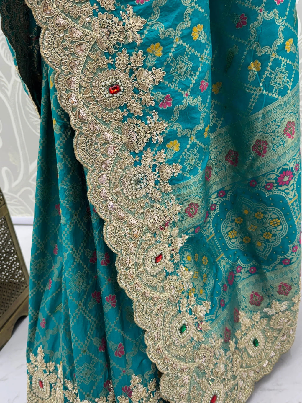 Teal Glorious Heavy Bordered Silk Function Wear Saree With Blouse