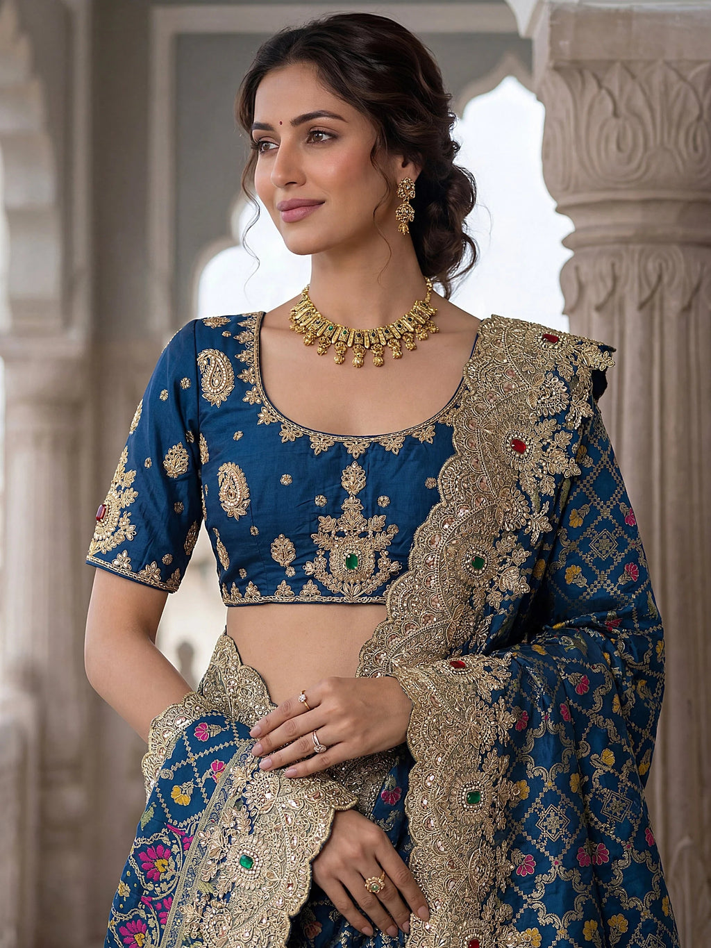 Navy Glorious Heavy Bordered Silk Function Wear Saree With Blouse