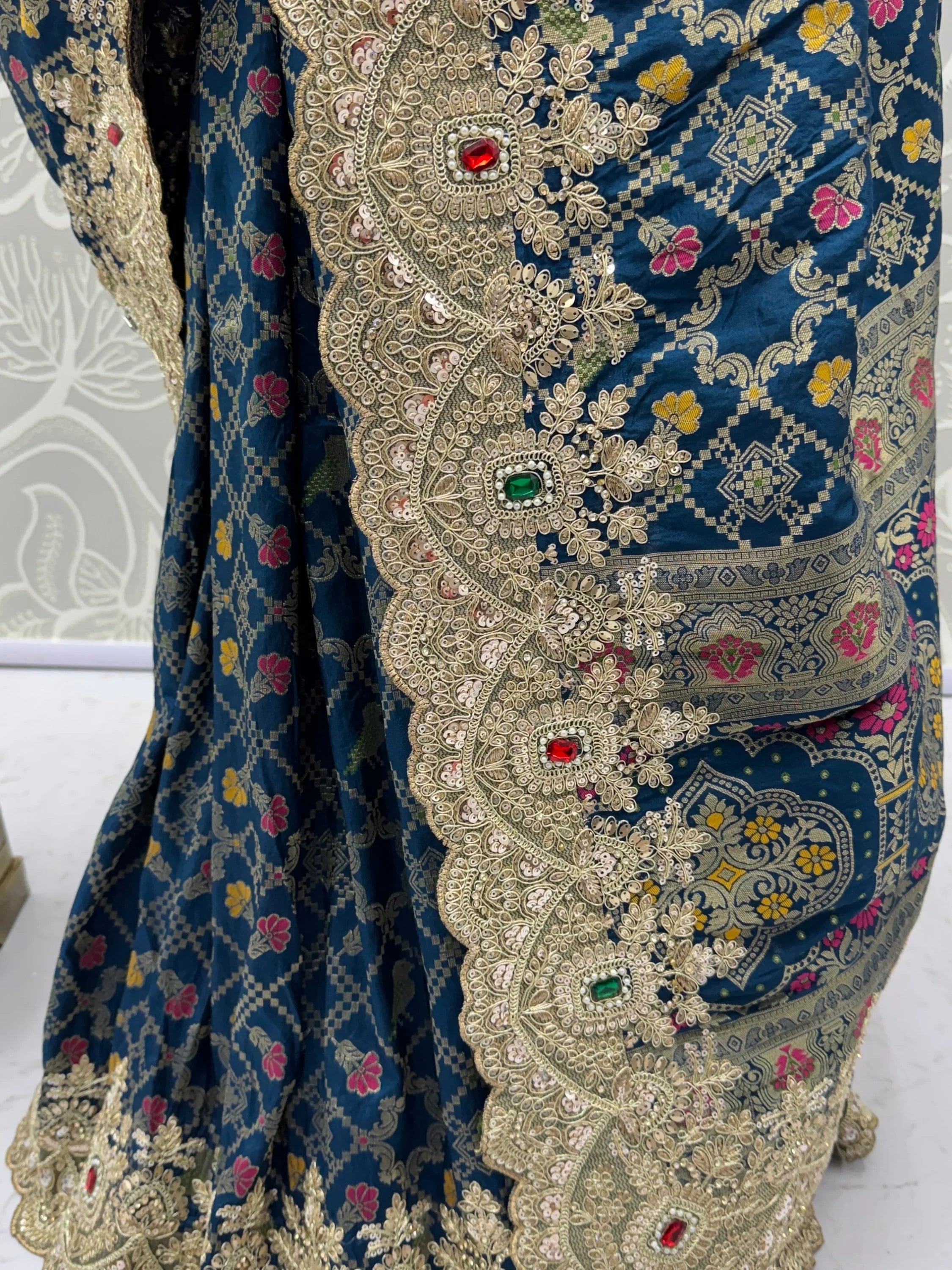 Navy Glorious Heavy Bordered Silk Function Wear Saree With Blouse