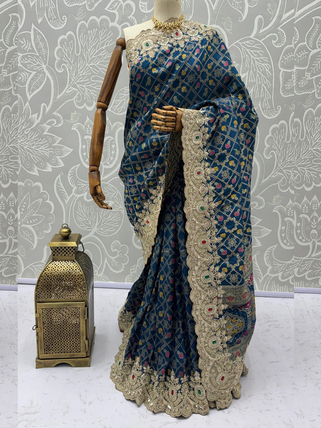 Navy Glorious Heavy Bordered Silk Function Wear Saree With Blouse