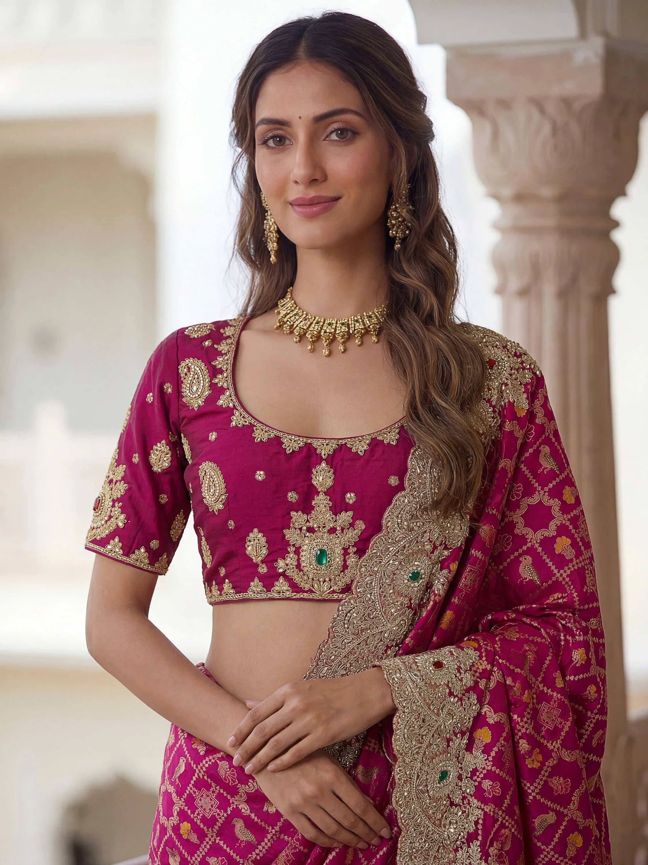 Pink Glorious Heavy Bordered Silk Function Wear Saree With Blouse