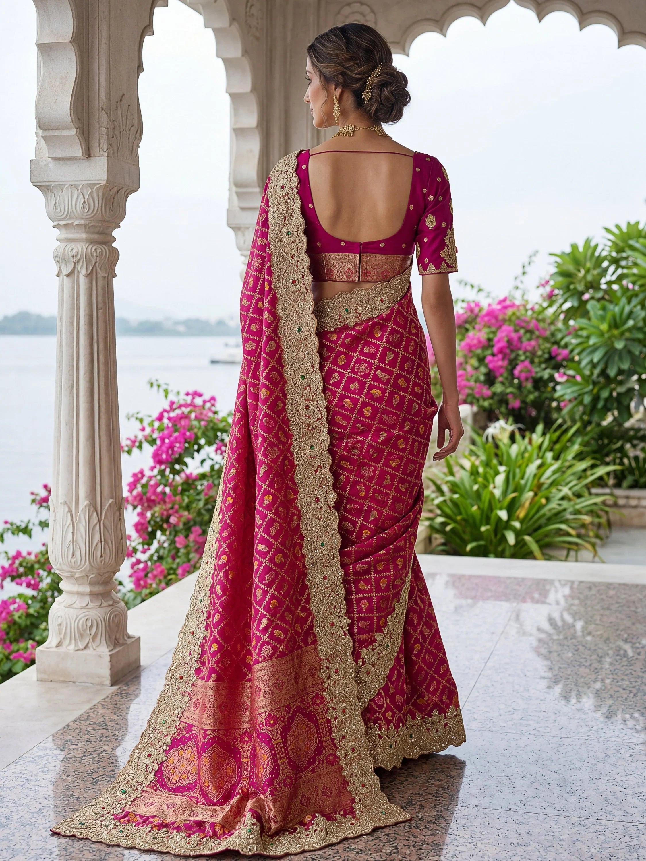 Pink Glorious Heavy Bordered Silk Function Wear Saree With Blouse