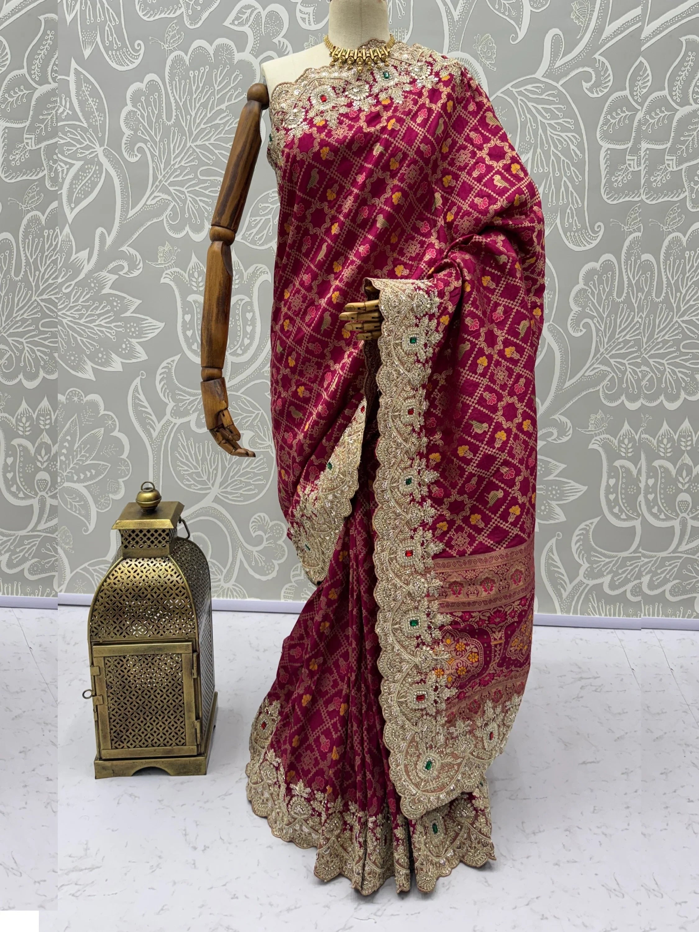 Pink Glorious Heavy Bordered Silk Function Wear Saree With Blouse