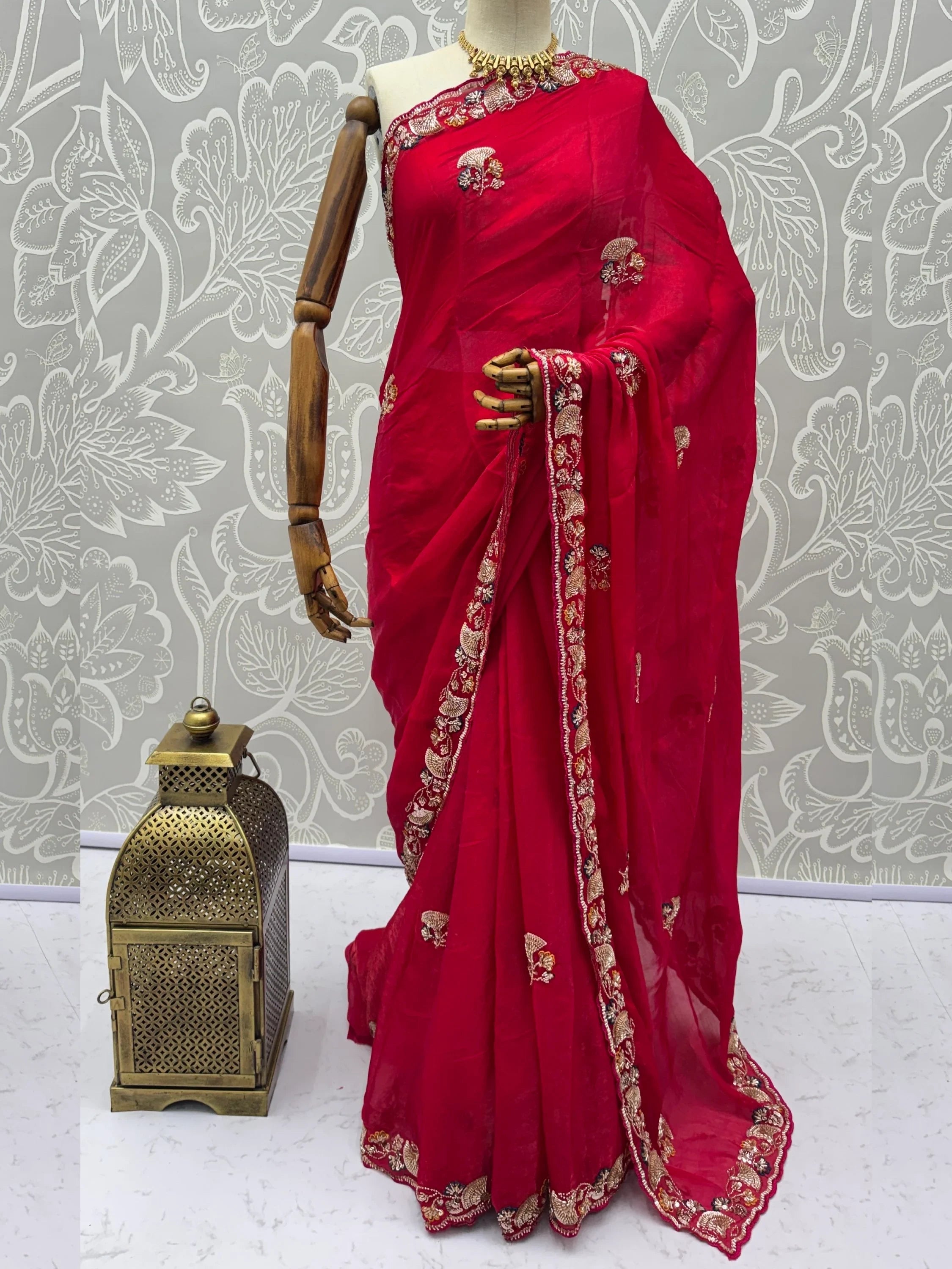 Pink Lavish Bead Embroidery Silk Reception Wear Saree With Blouse