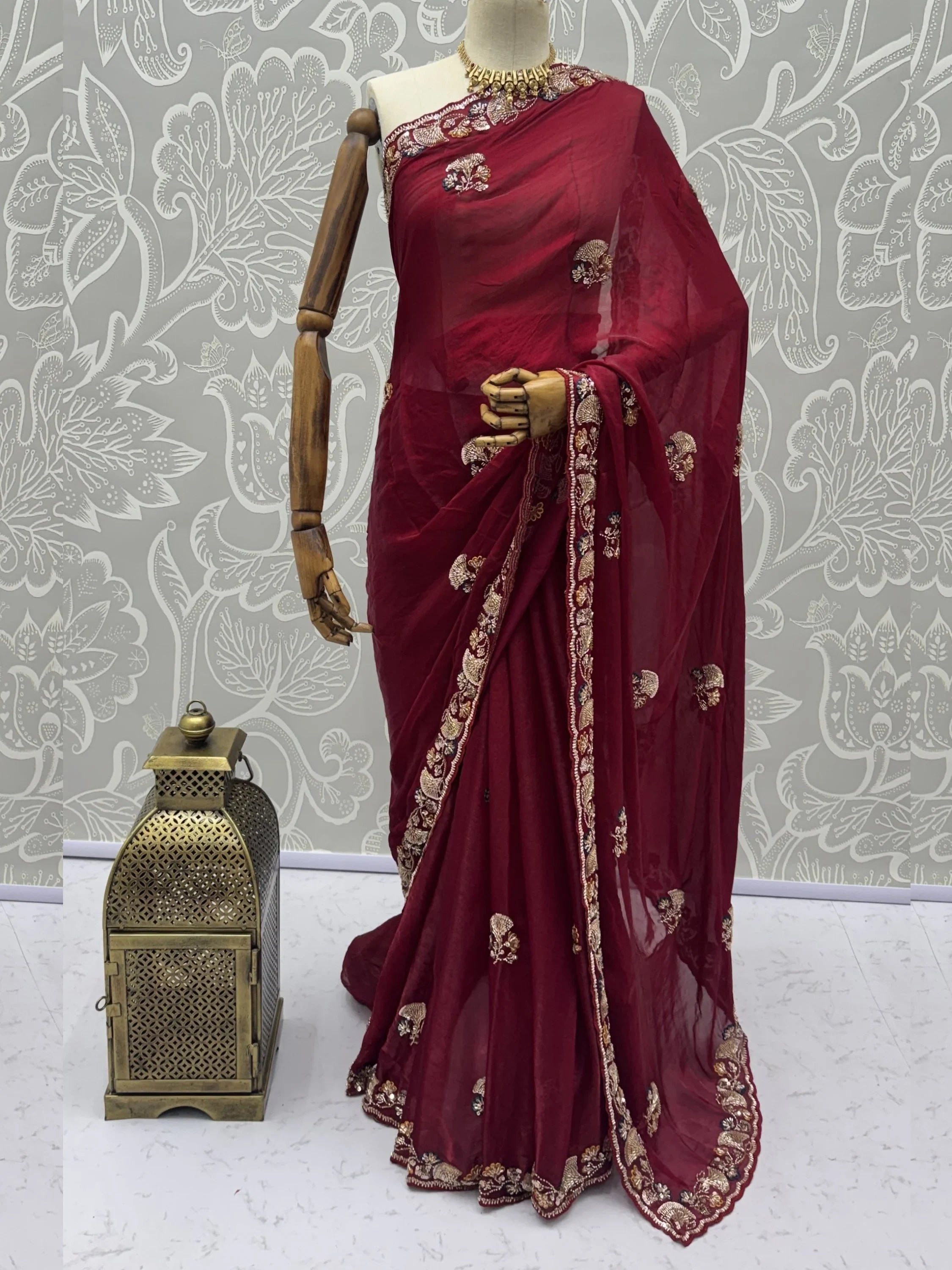 Royal Lavish Bead Embroidery Silk Reception Wear Saree With Blouse
