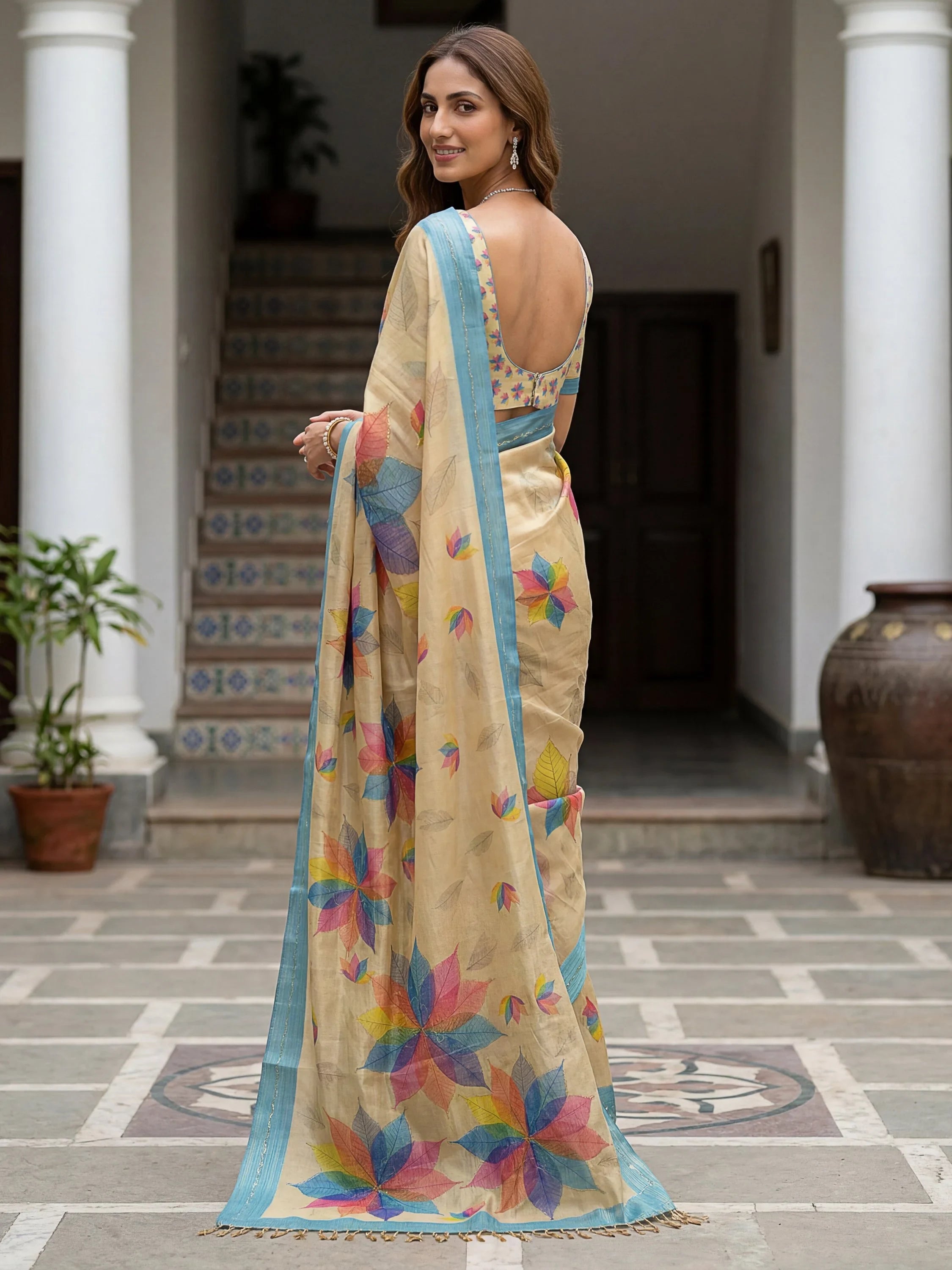 Beige Amazing Dori Work Silk Festive Wear Saree With Blouse