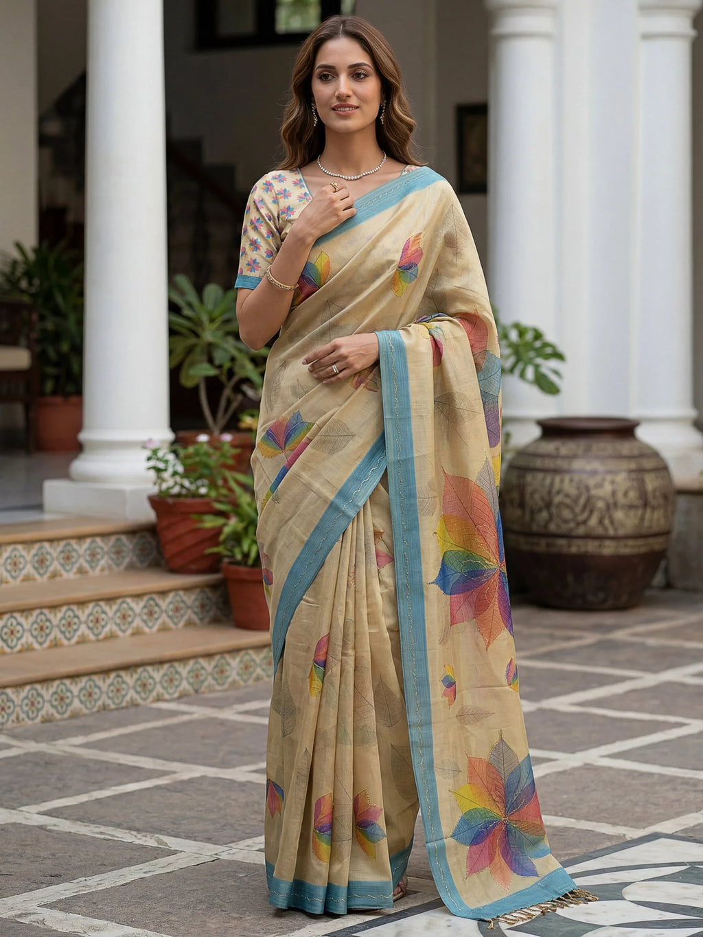 Beige Amazing Dori Work Silk Festive Wear Saree With Blouse
