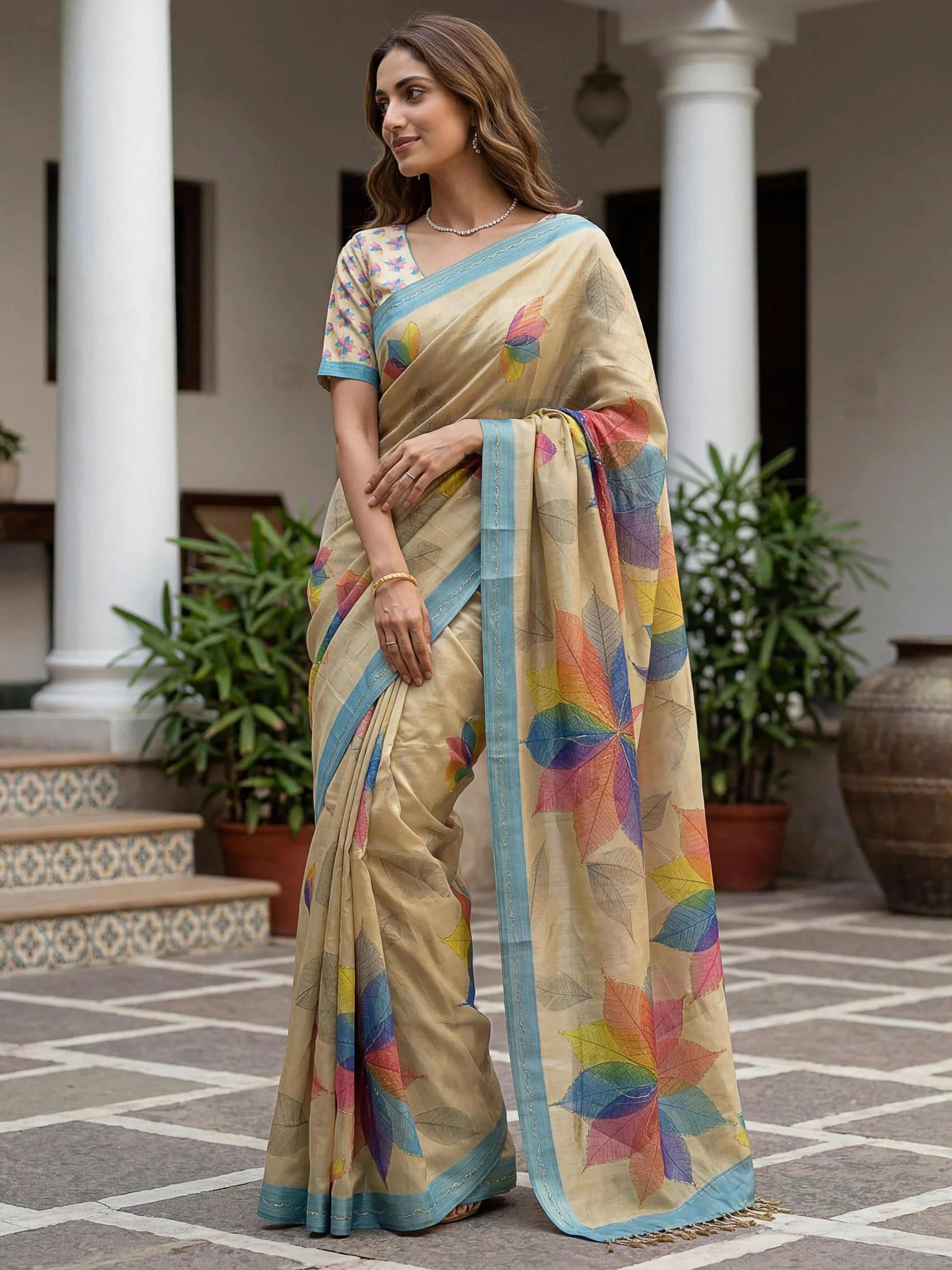 Beige Amazing Dori Work Silk Festive Wear Saree With Blouse