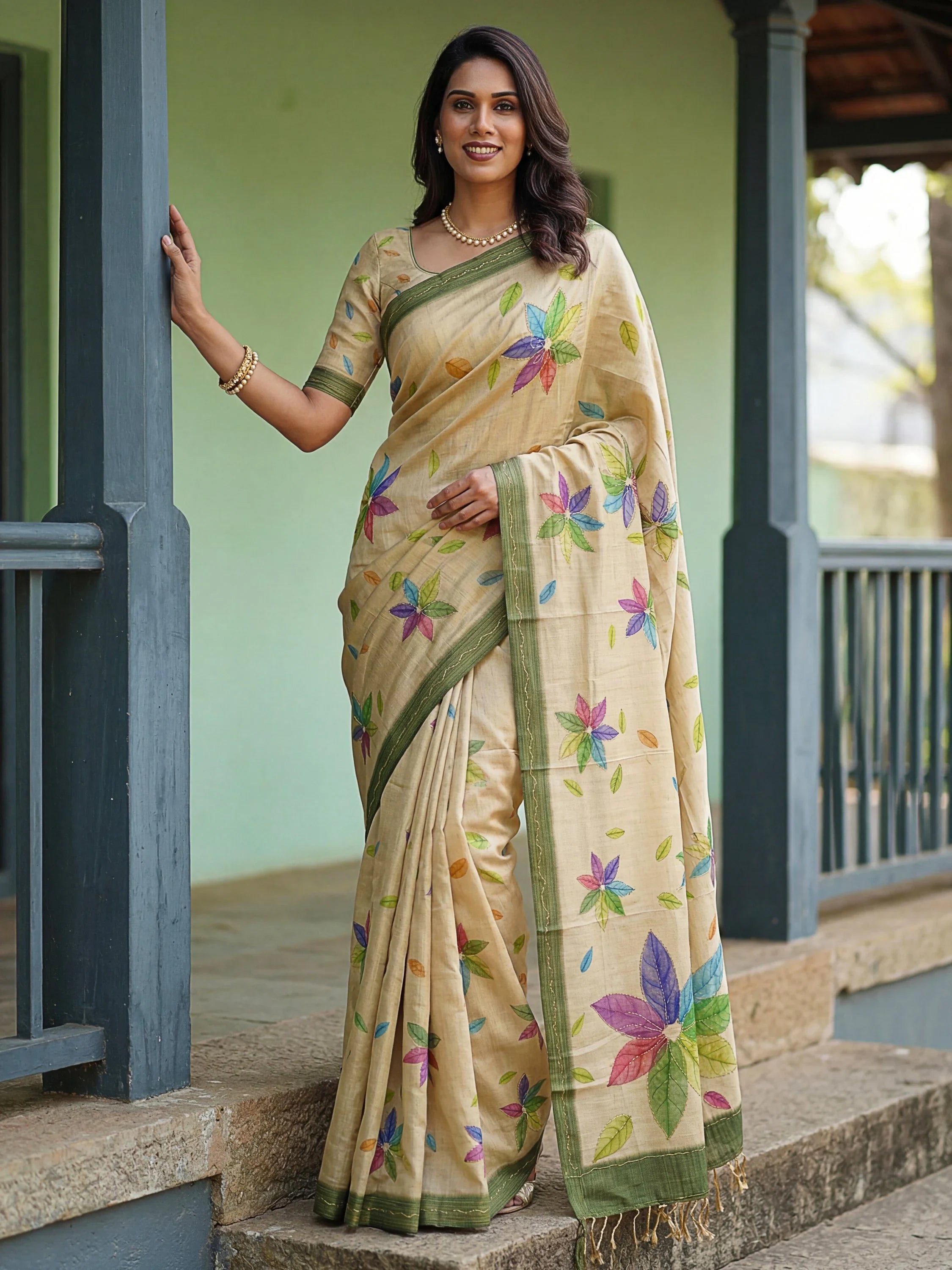 Beige Superb Embroidered Silk Function Wear Saree With Blouse