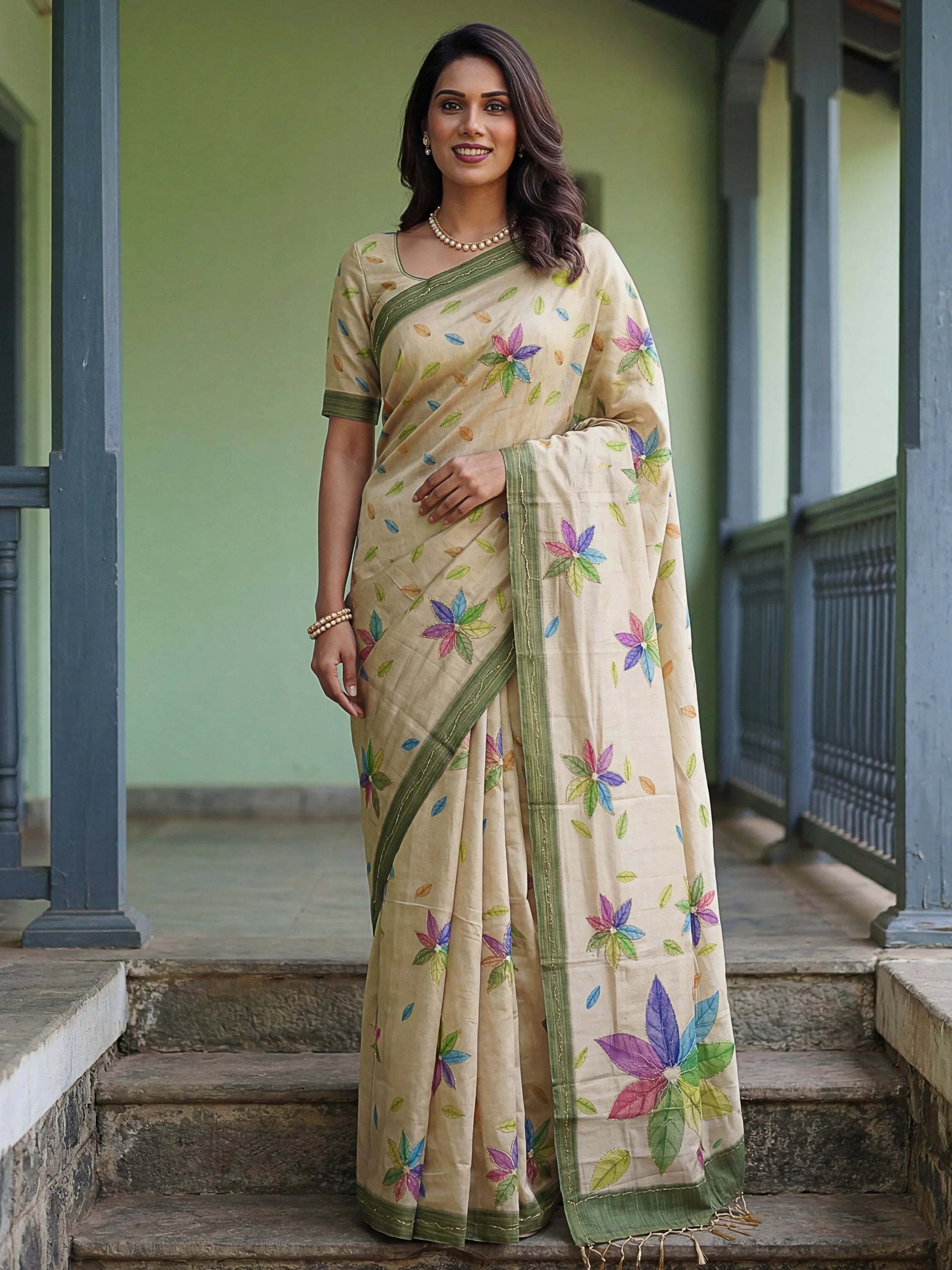 Beige Superb Embroidered Silk Function Wear Saree With Blouse