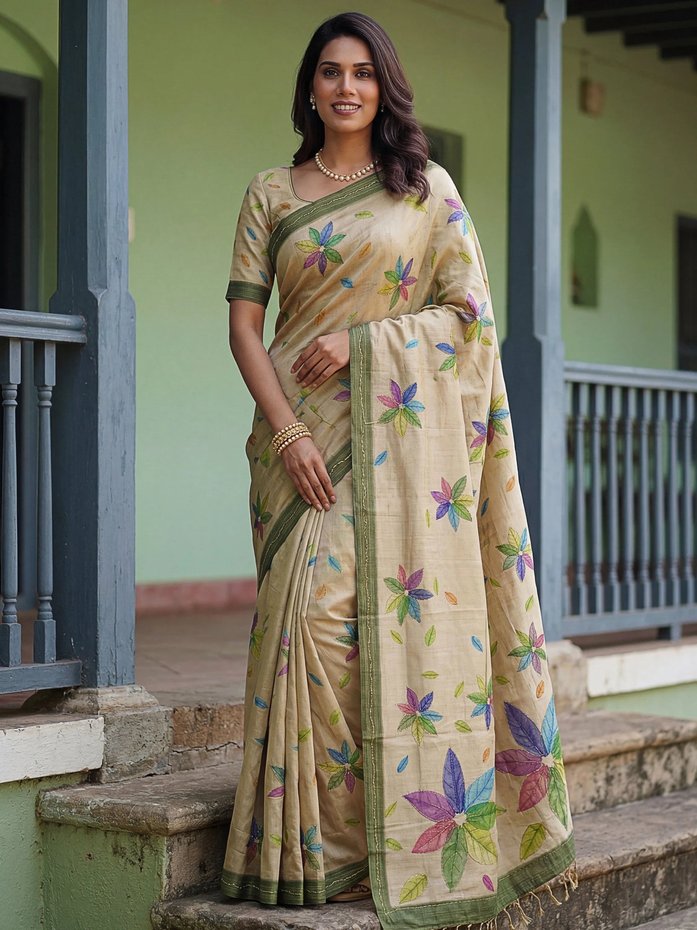 Beige Superb Embroidered Silk Function Wear Saree With Blouse