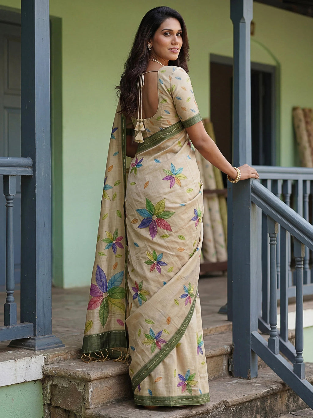 Beige Superb Embroidered Silk Function Wear Saree With Blouse