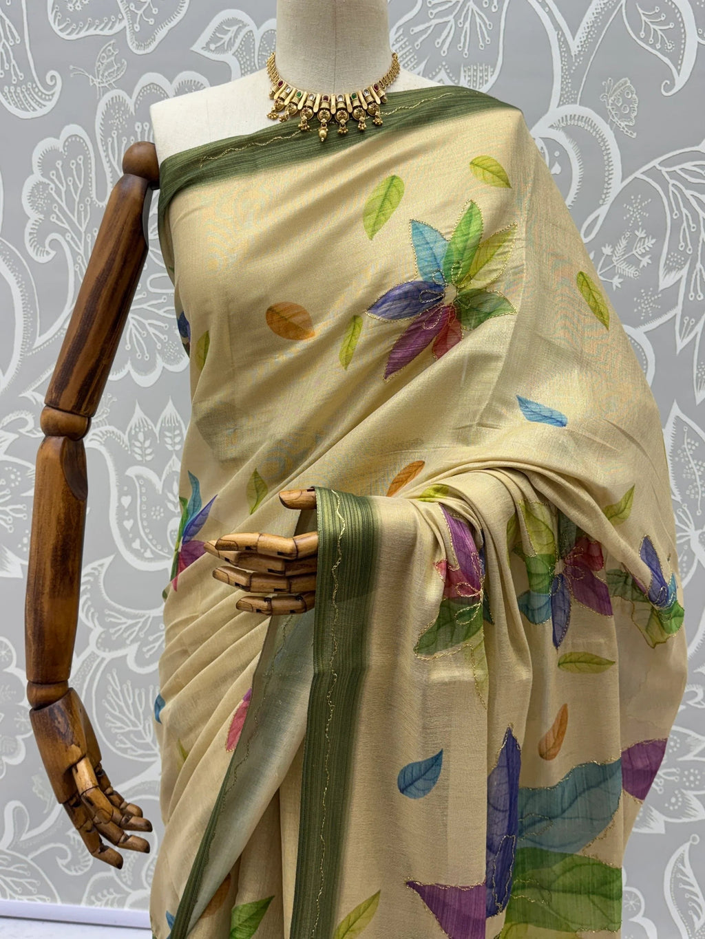 Beige Superb Embroidered Silk Function Wear Saree With Blouse