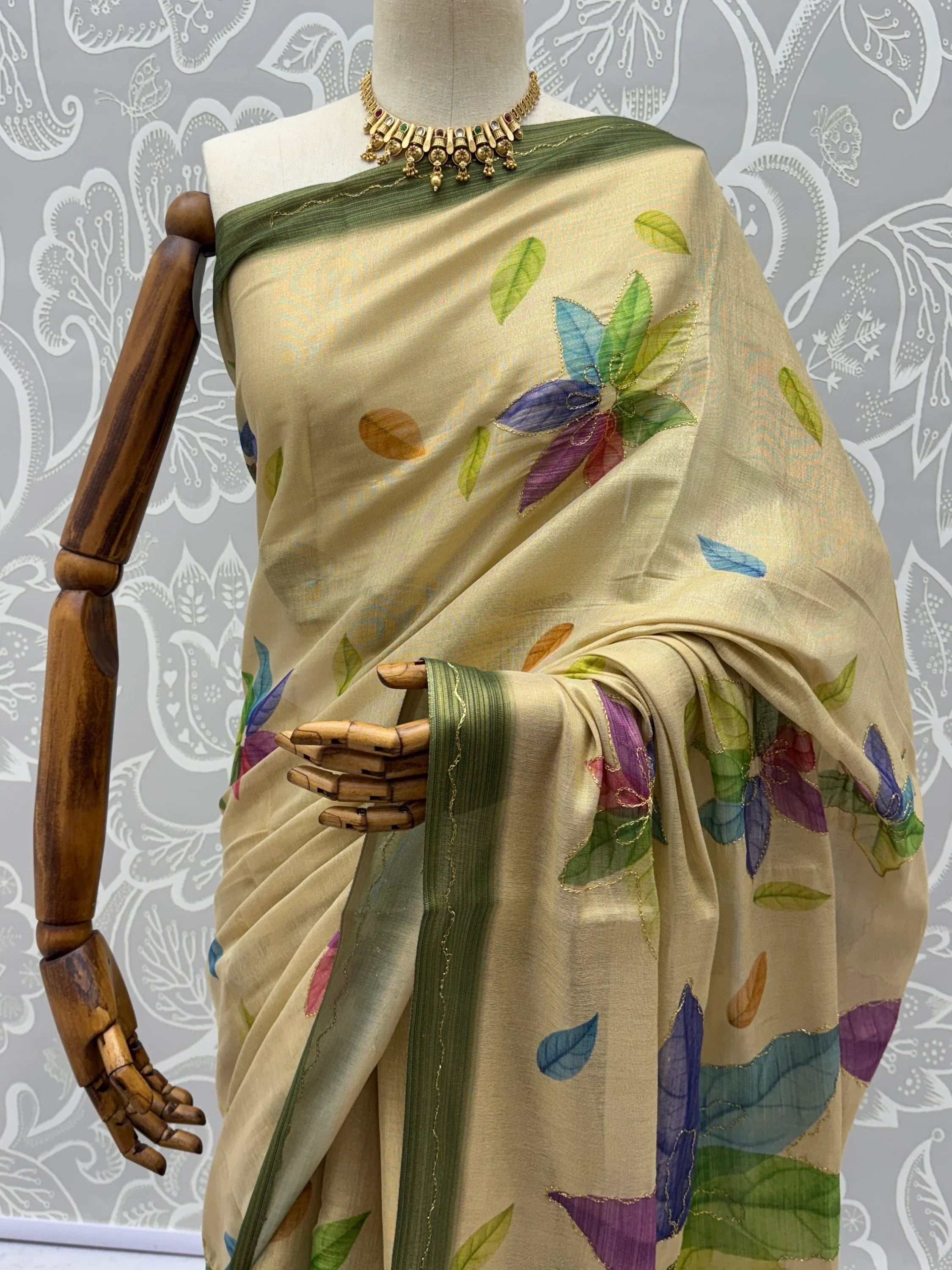 Beige Superb Embroidered Silk Function Wear Saree With Blouse