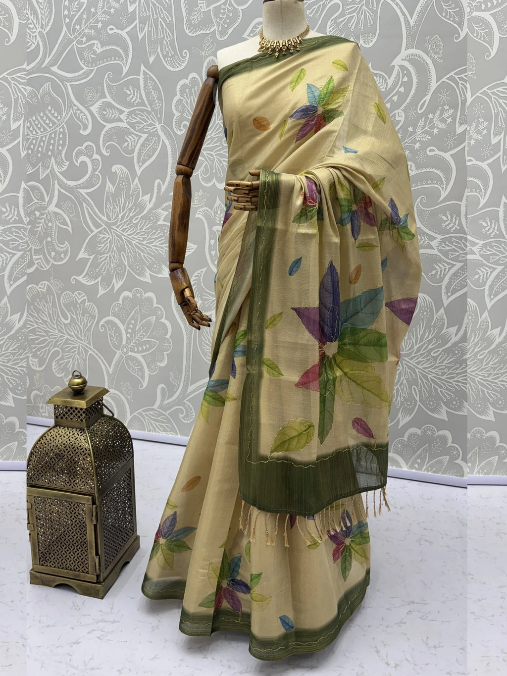 Beige Superb Embroidered Silk Function Wear Saree With Blouse