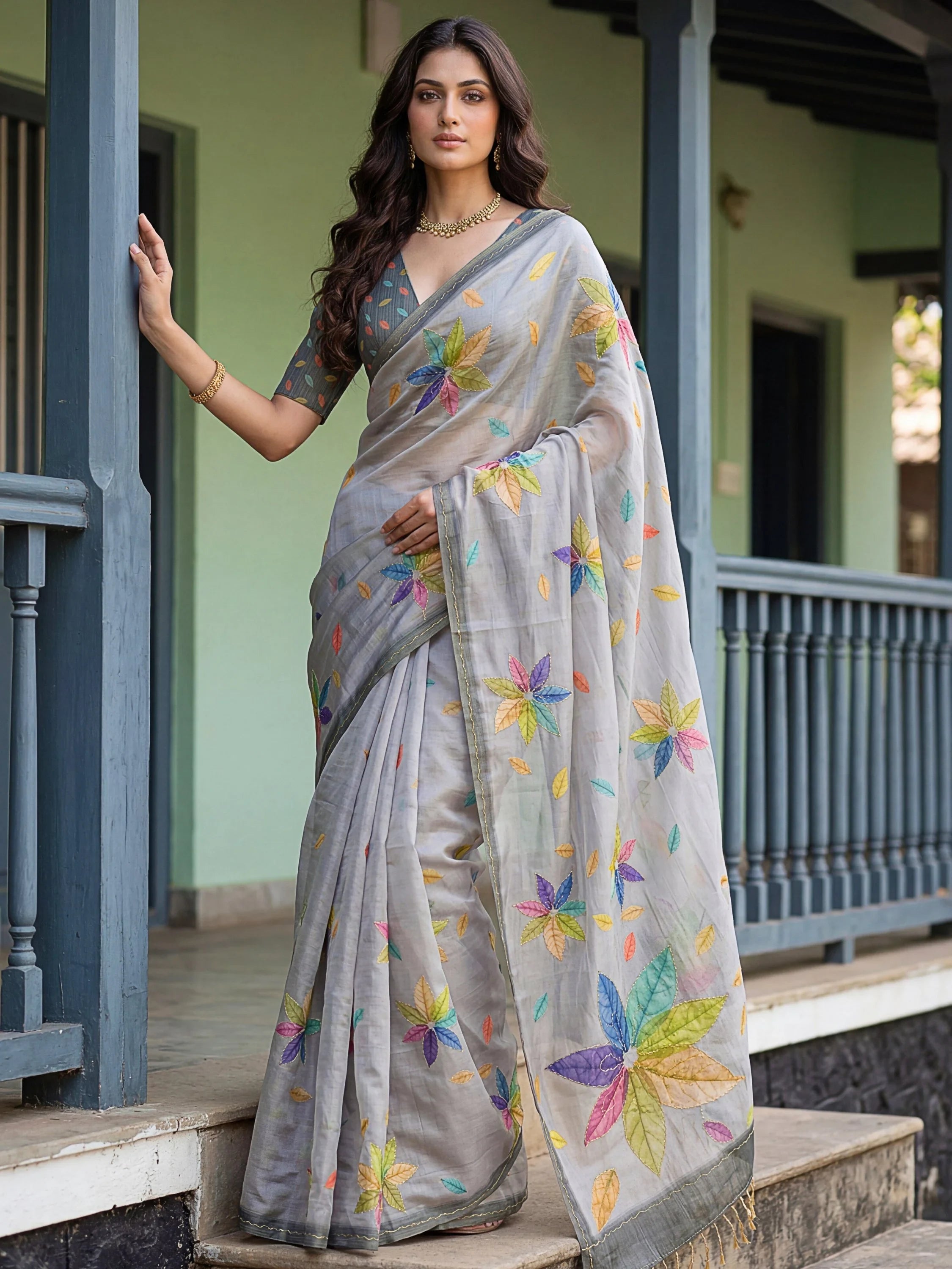 Grey Superb Embroidered Silk Function Wear Saree With Blouse