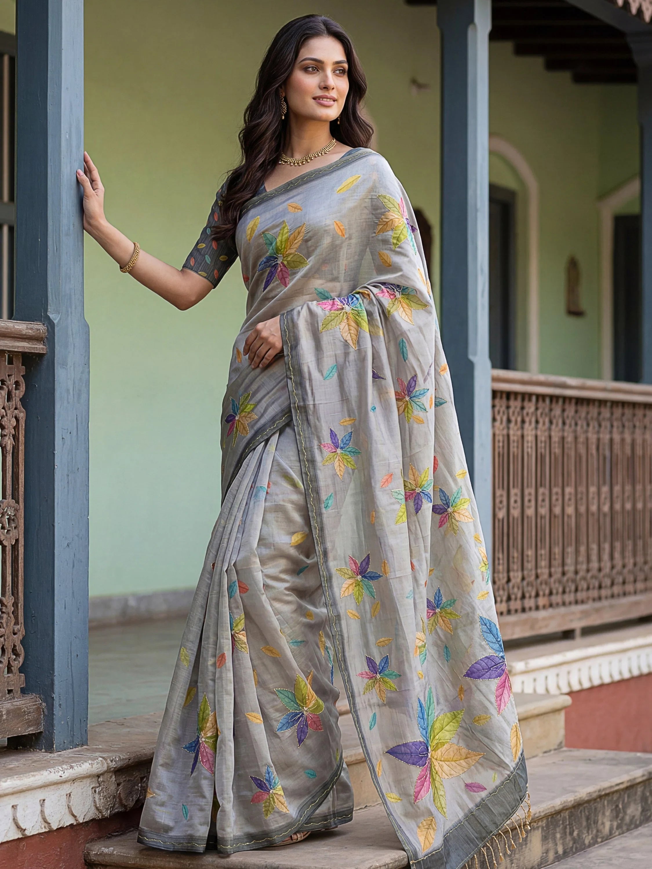 Grey Superb Embroidered Silk Function Wear Saree With Blouse