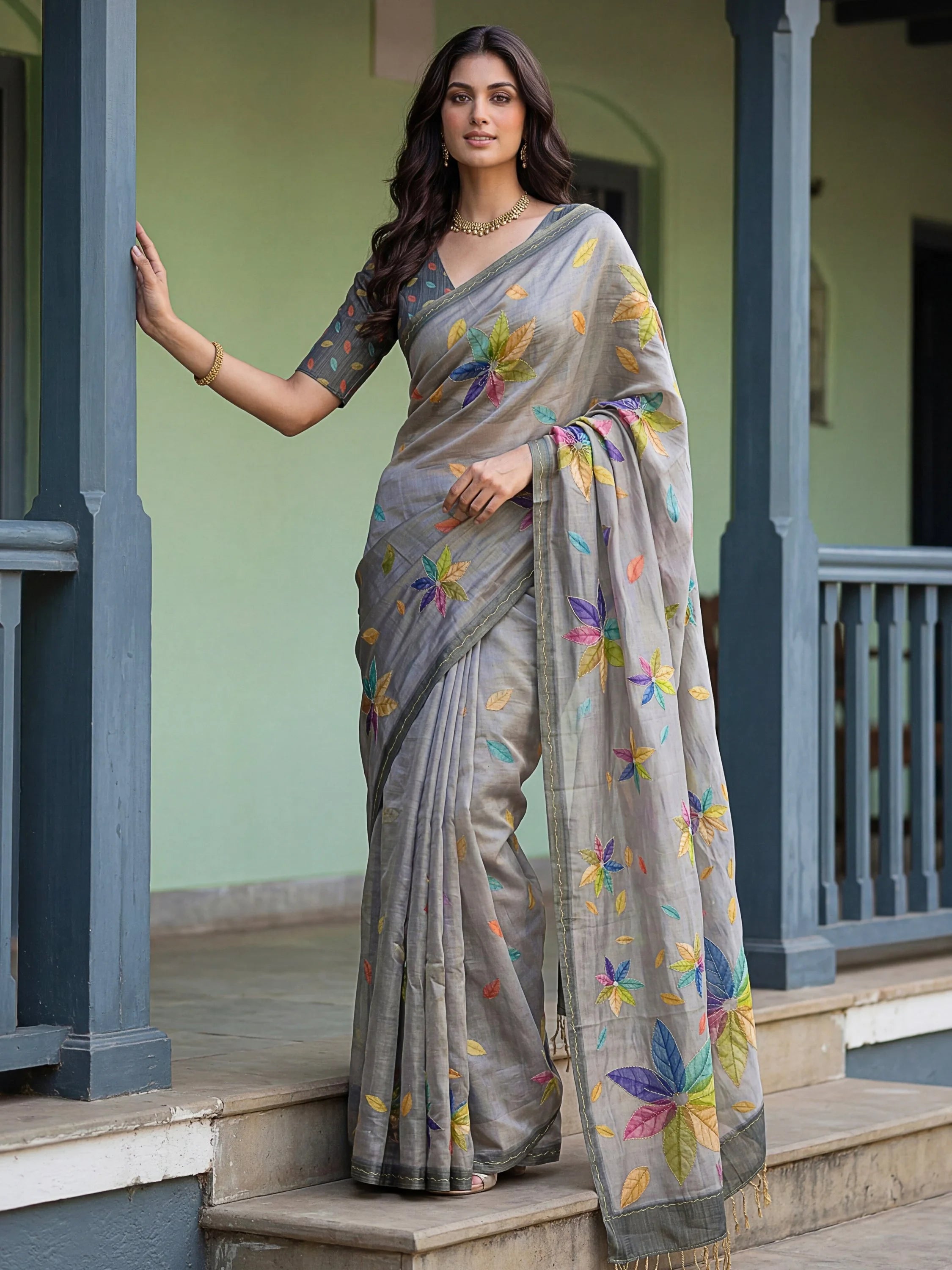 Grey Superb Embroidered Silk Function Wear Saree With Blouse