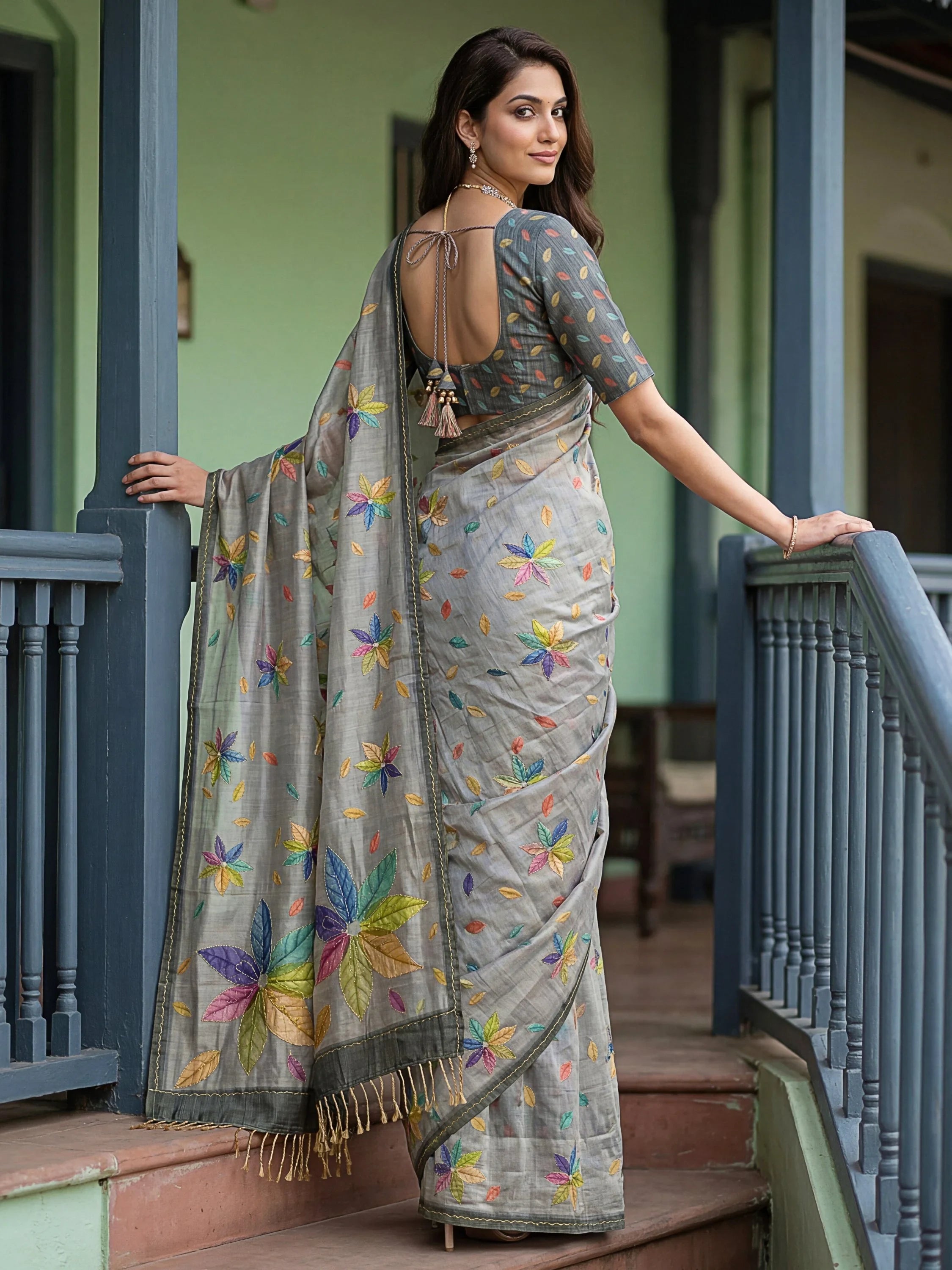 Grey Superb Embroidered Silk Function Wear Saree With Blouse