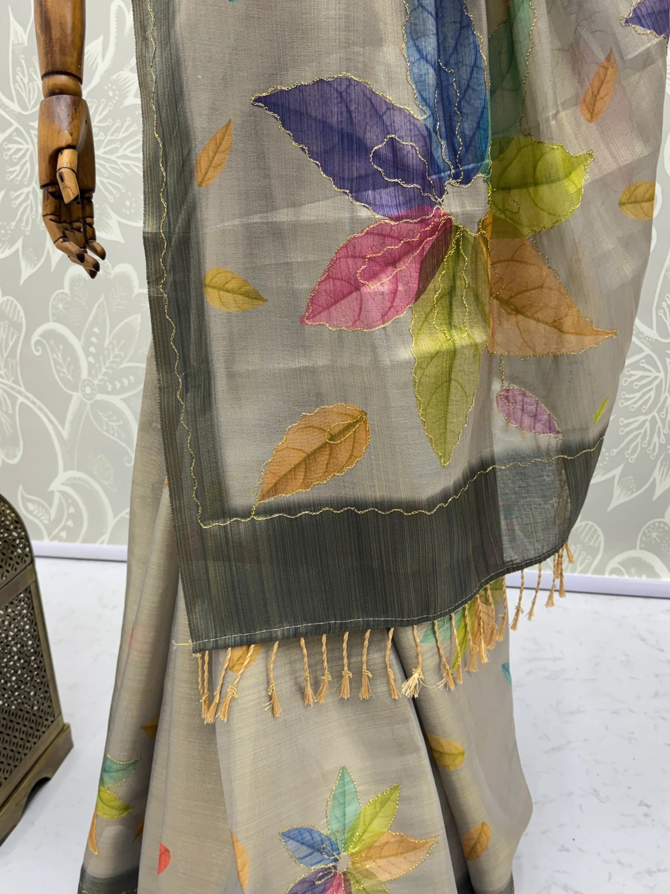 Grey Superb Embroidered Silk Function Wear Saree With Blouse