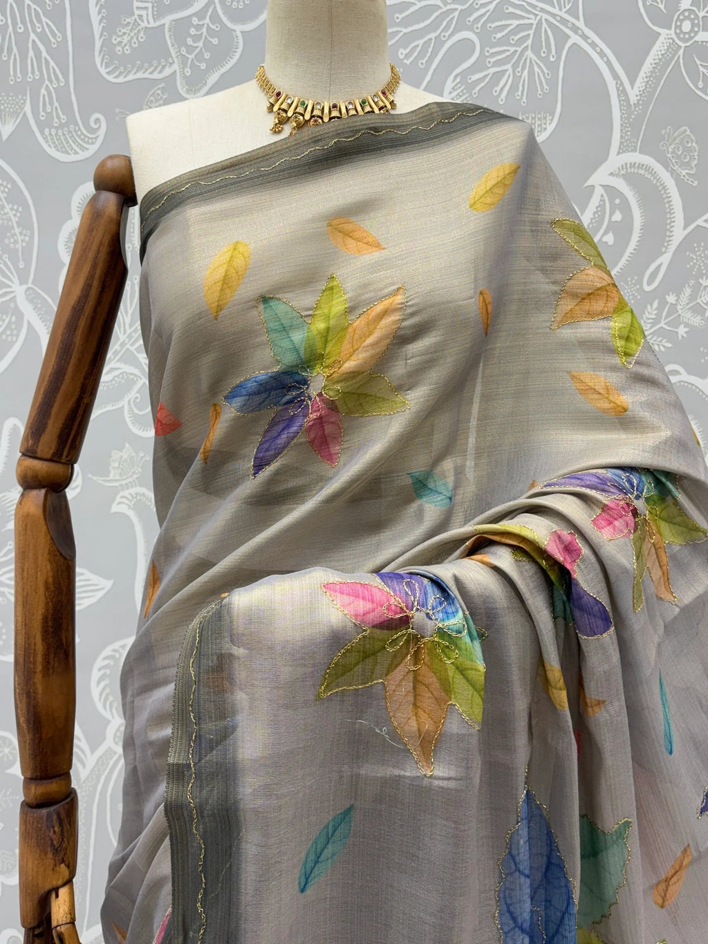 Grey Superb Embroidered Silk Function Wear Saree With Blouse