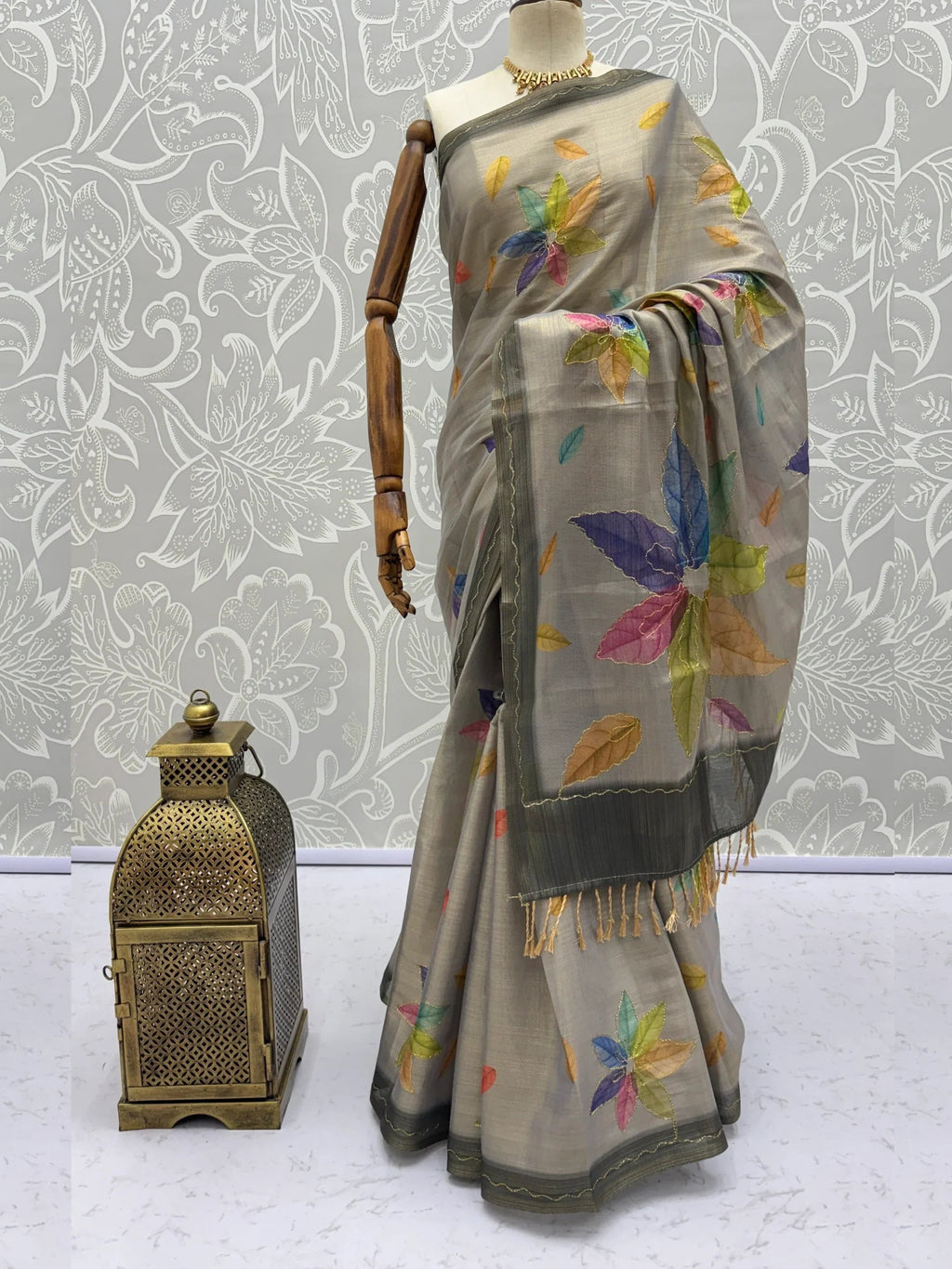 Grey Superb Embroidered Silk Function Wear Saree With Blouse