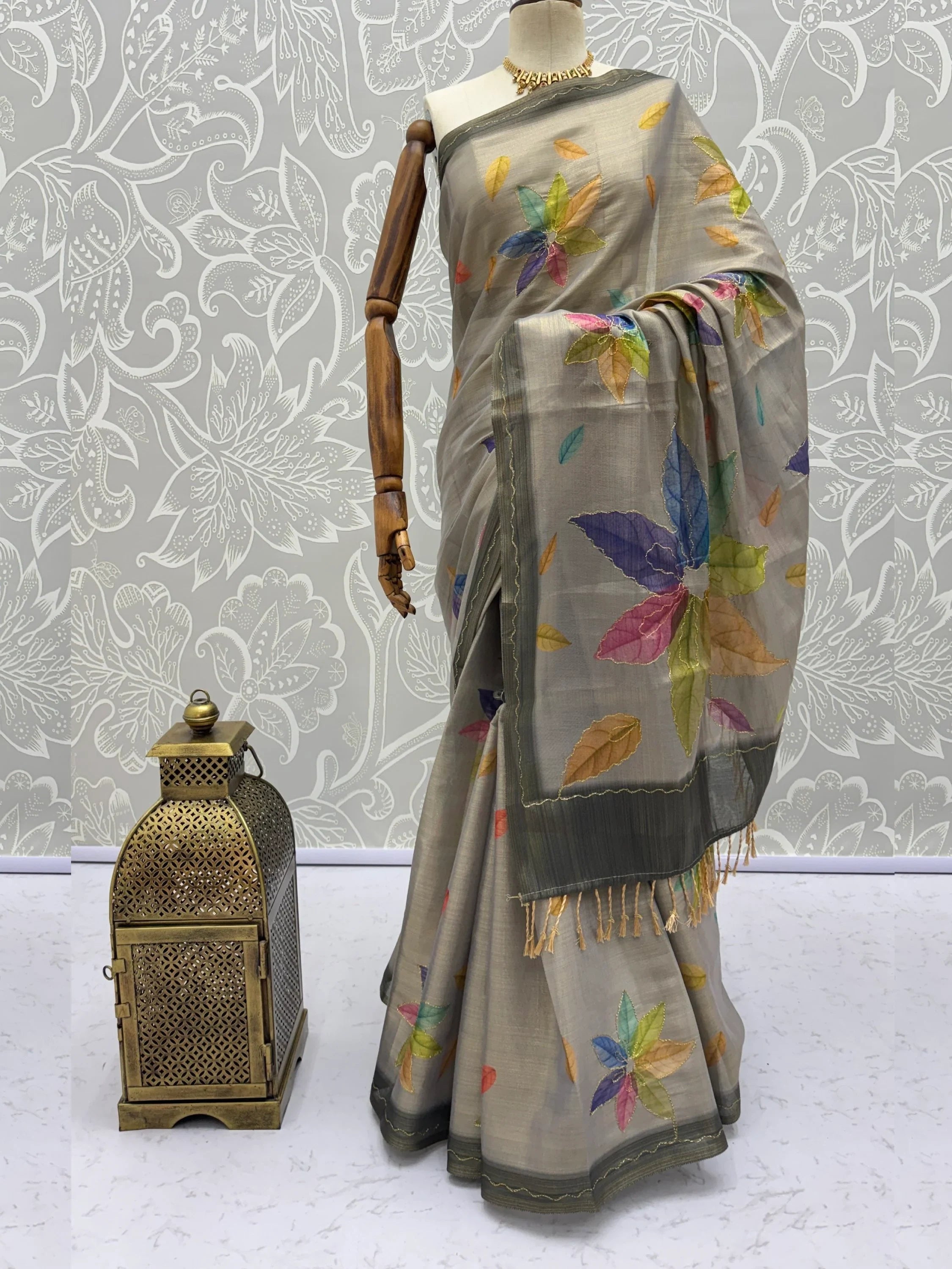 Grey Superb Embroidered Silk Function Wear Saree With Blouse