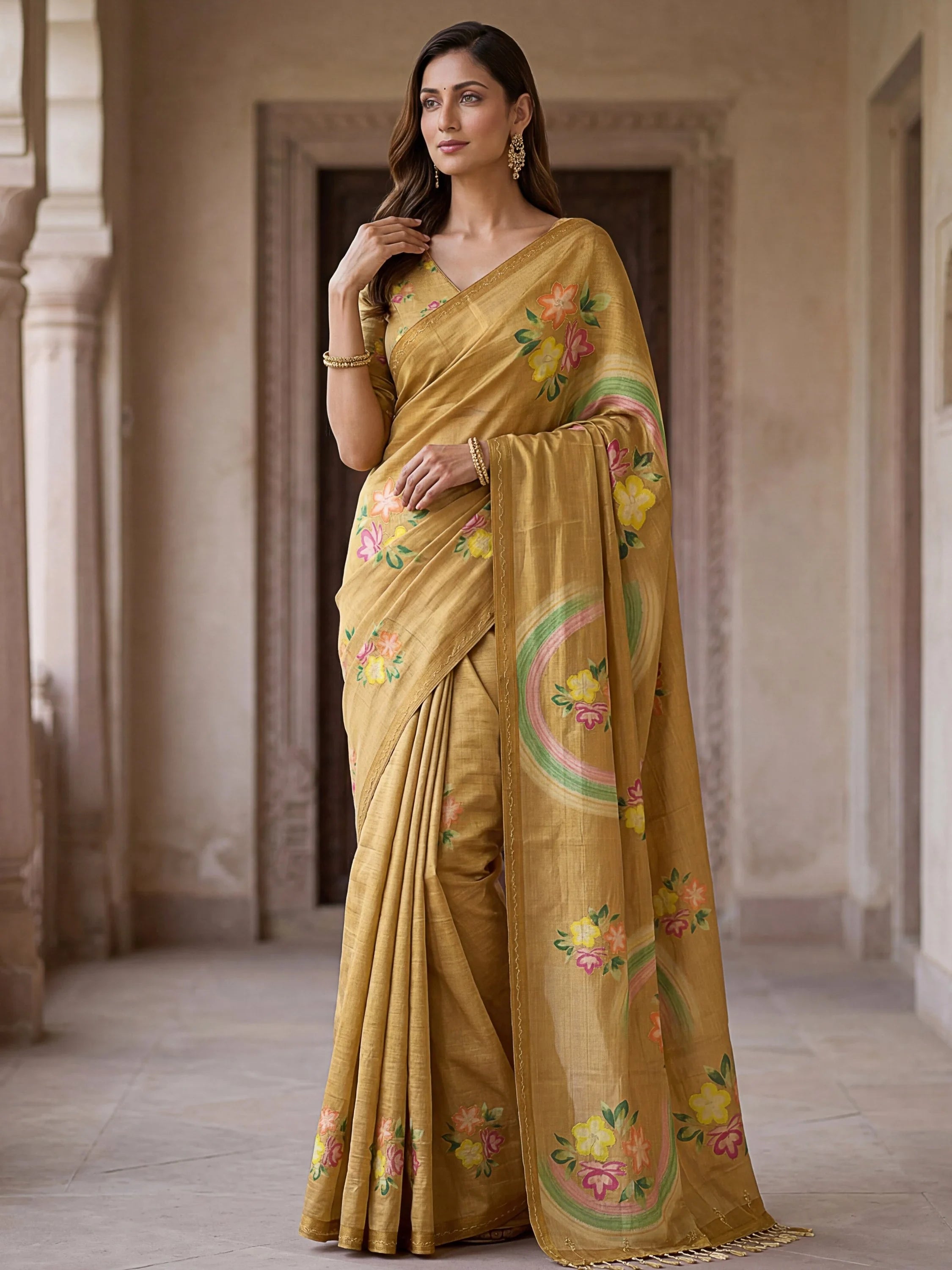 Magnetic Splendid Floral Printed Silk Function Wear Saree With Blouse