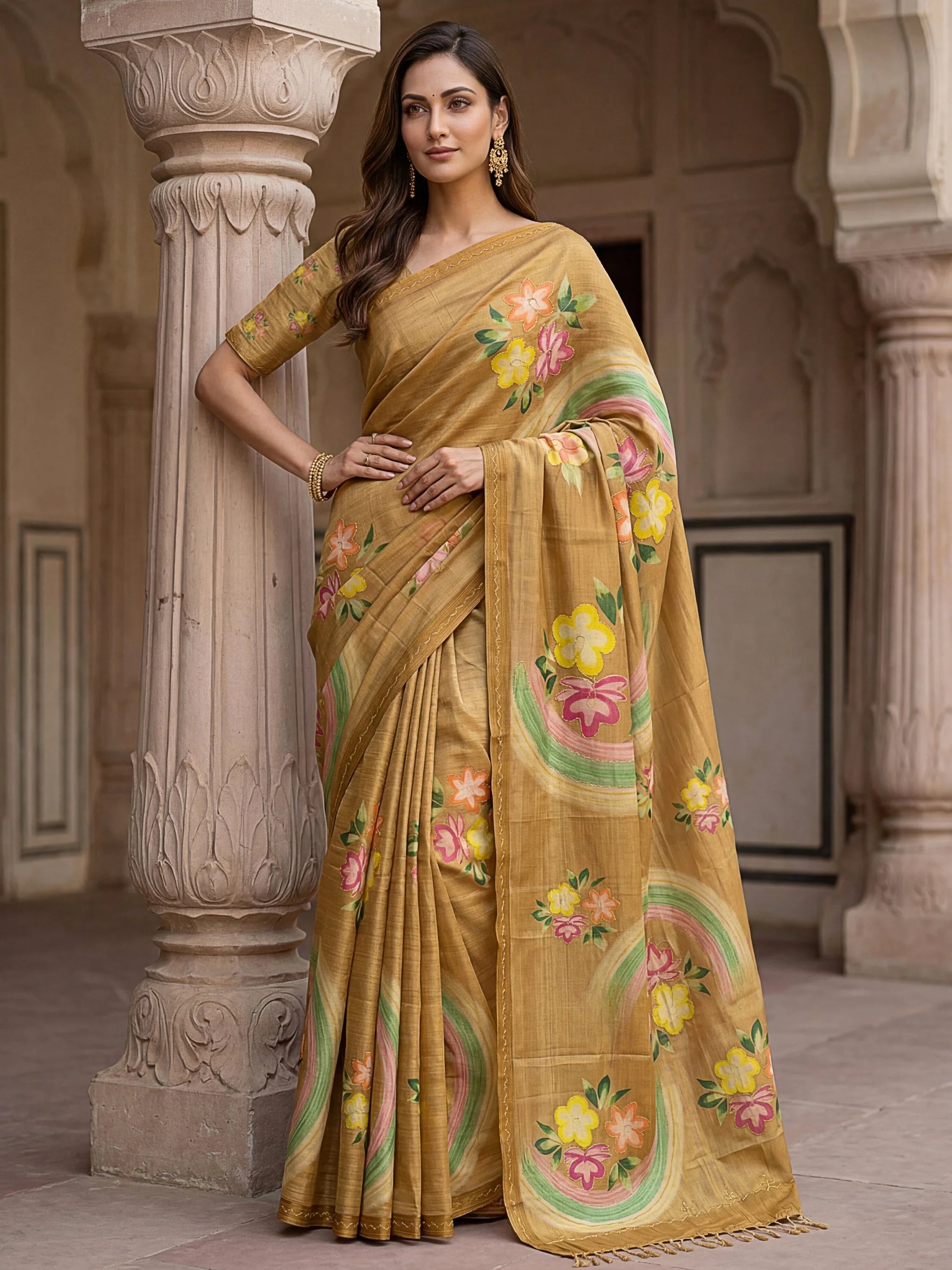 Magnetic Splendid Floral Printed Silk Function Wear Saree With Blouse