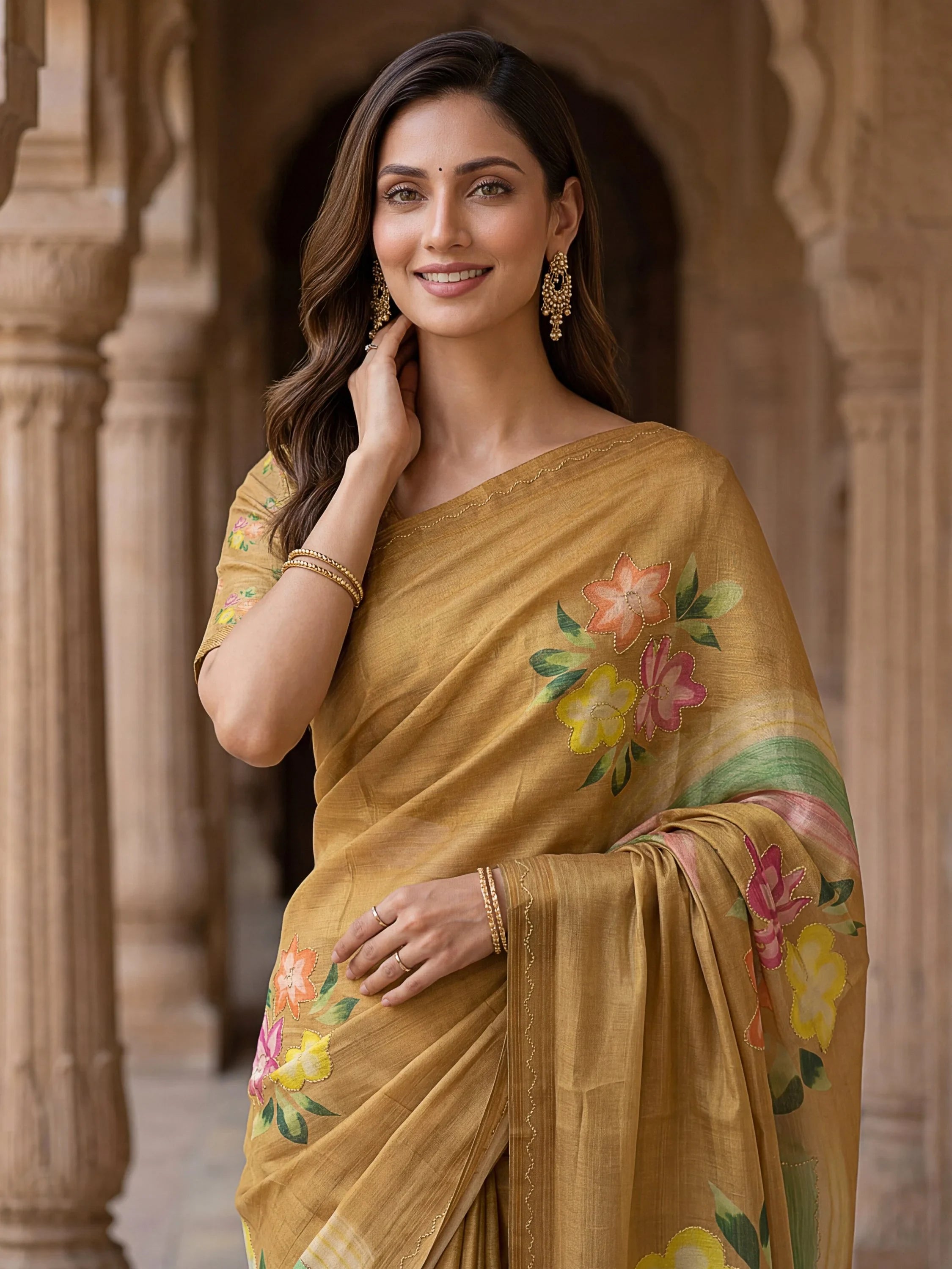 Magnetic Splendid Floral Printed Silk Function Wear Saree With Blouse