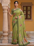 Green Majestic Floral Printed Silk Mehendi Wear Saree With Blouse