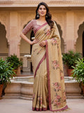 Beige Classy Digital Printed Silk Traditional Saree With Blouse