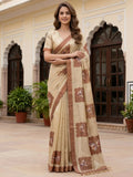 Beige Impressive Flower Printed Silk Bridesmaid Saree With Blouse
