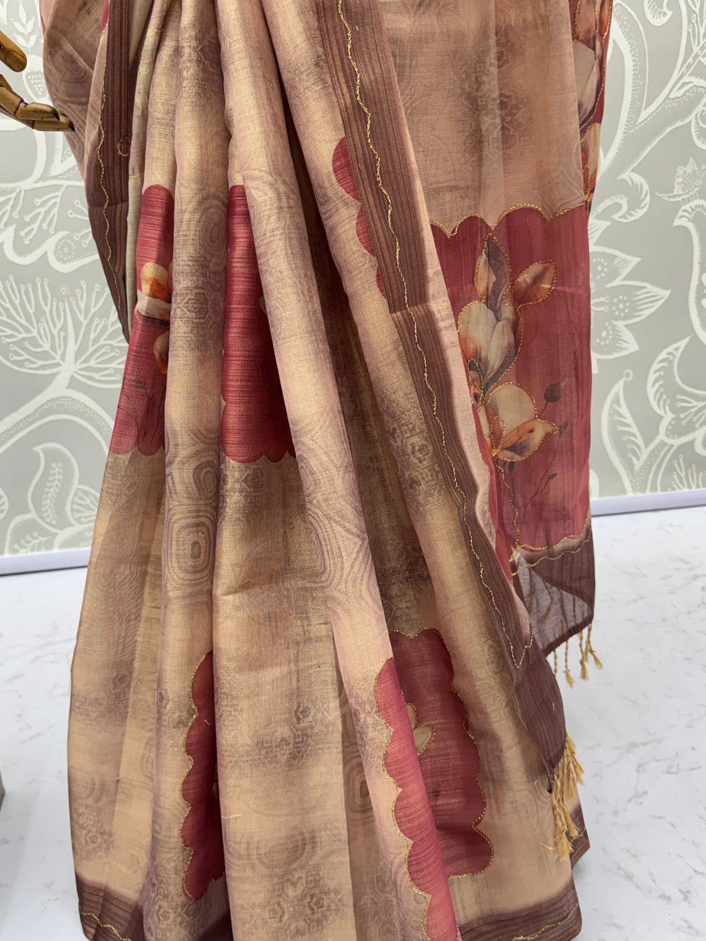 Brown Impressive Flower Printed Silk Bridesmaid Saree With Blouse