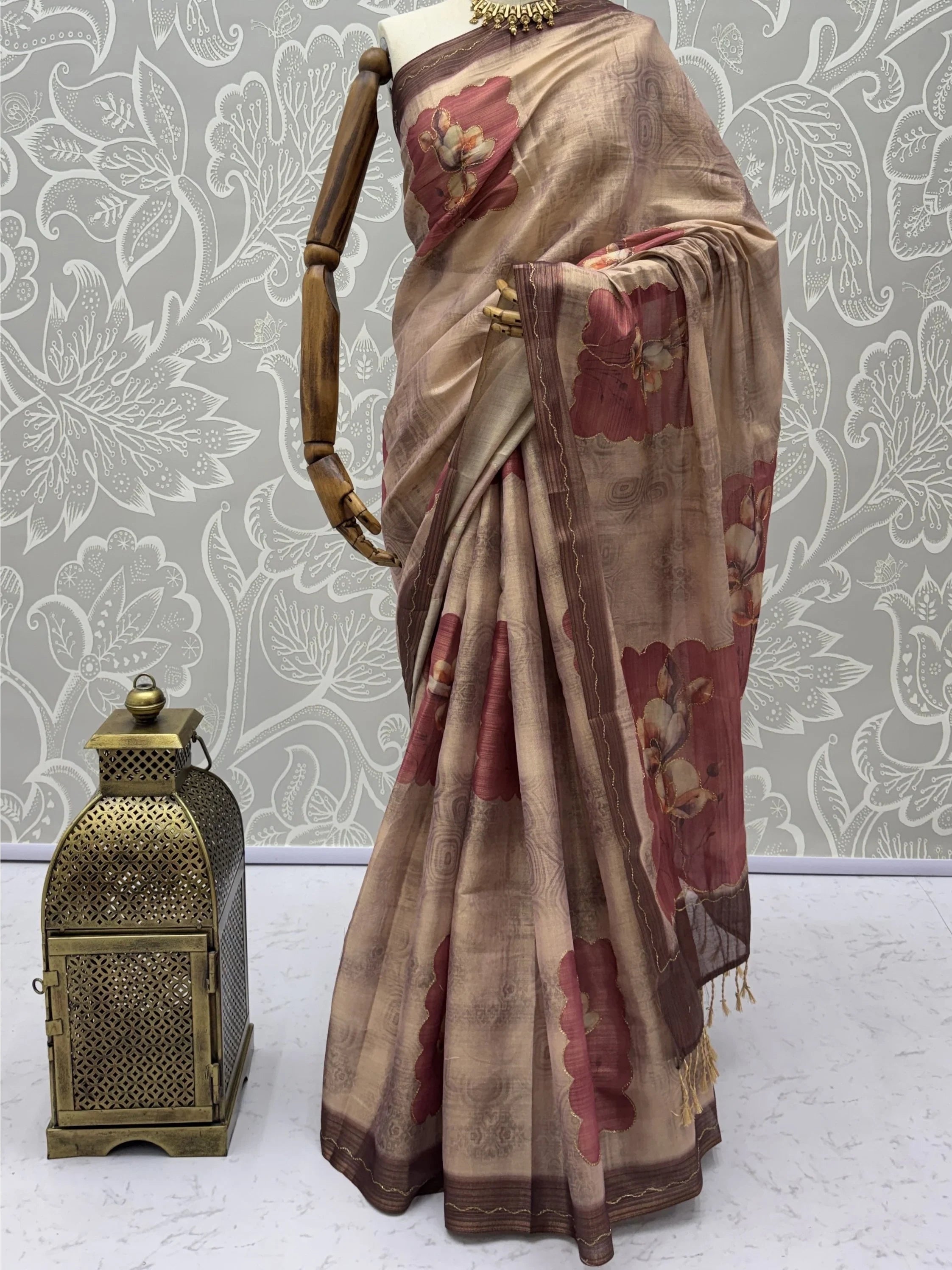 Brown Impressive Flower Printed Silk Bridesmaid Saree With Blouse