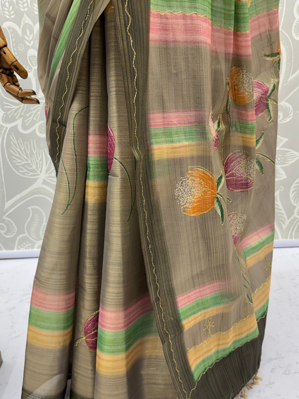 Attractive Grey Dori Work Silk Festive Wear Saree With Blouse
