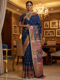 Navy Marvelous Zari Work Pashmina Silk Saree With Blouse
