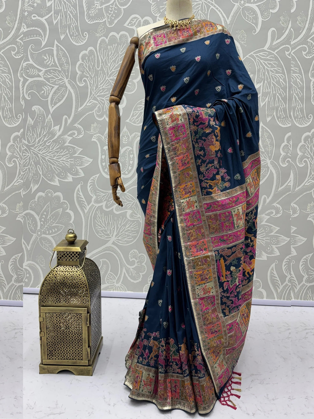 Navy Marvelous Zari Work Pashmina Silk Saree With Blouse
