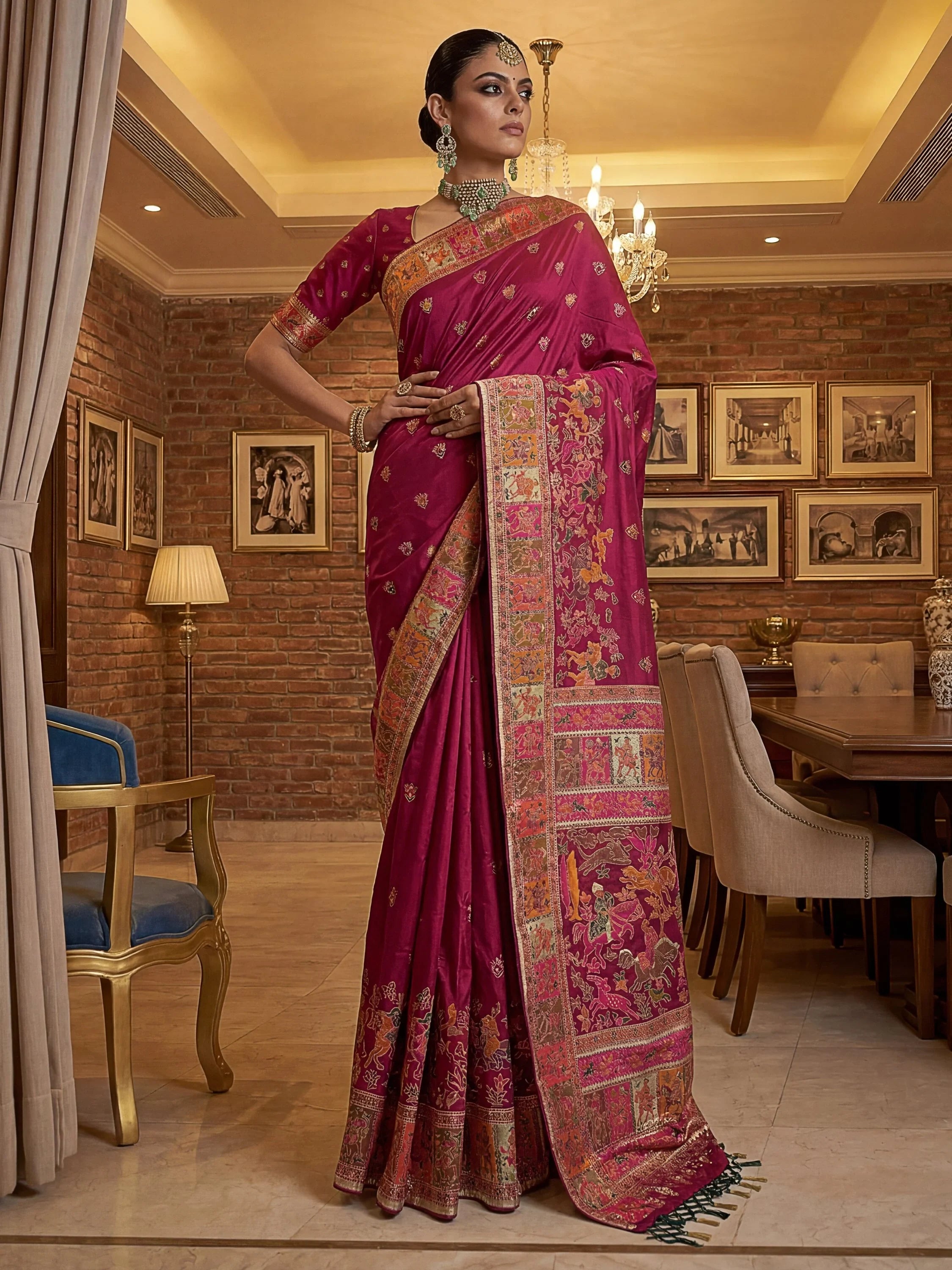 Pink Marvelous Zari Work Pashmina Silk Saree With Blouse