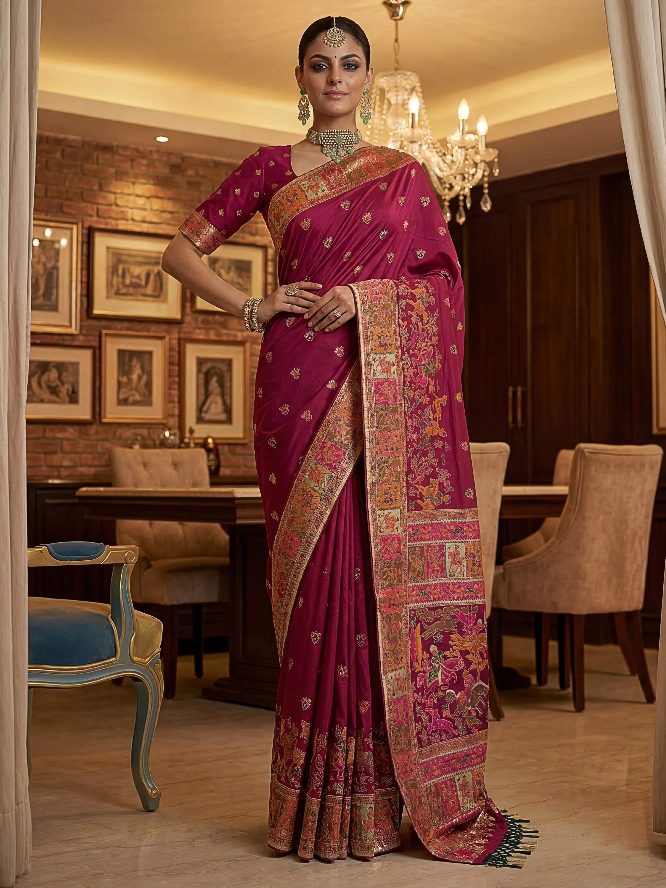 Pink Marvelous Zari Work Pashmina Silk Saree With Blouse