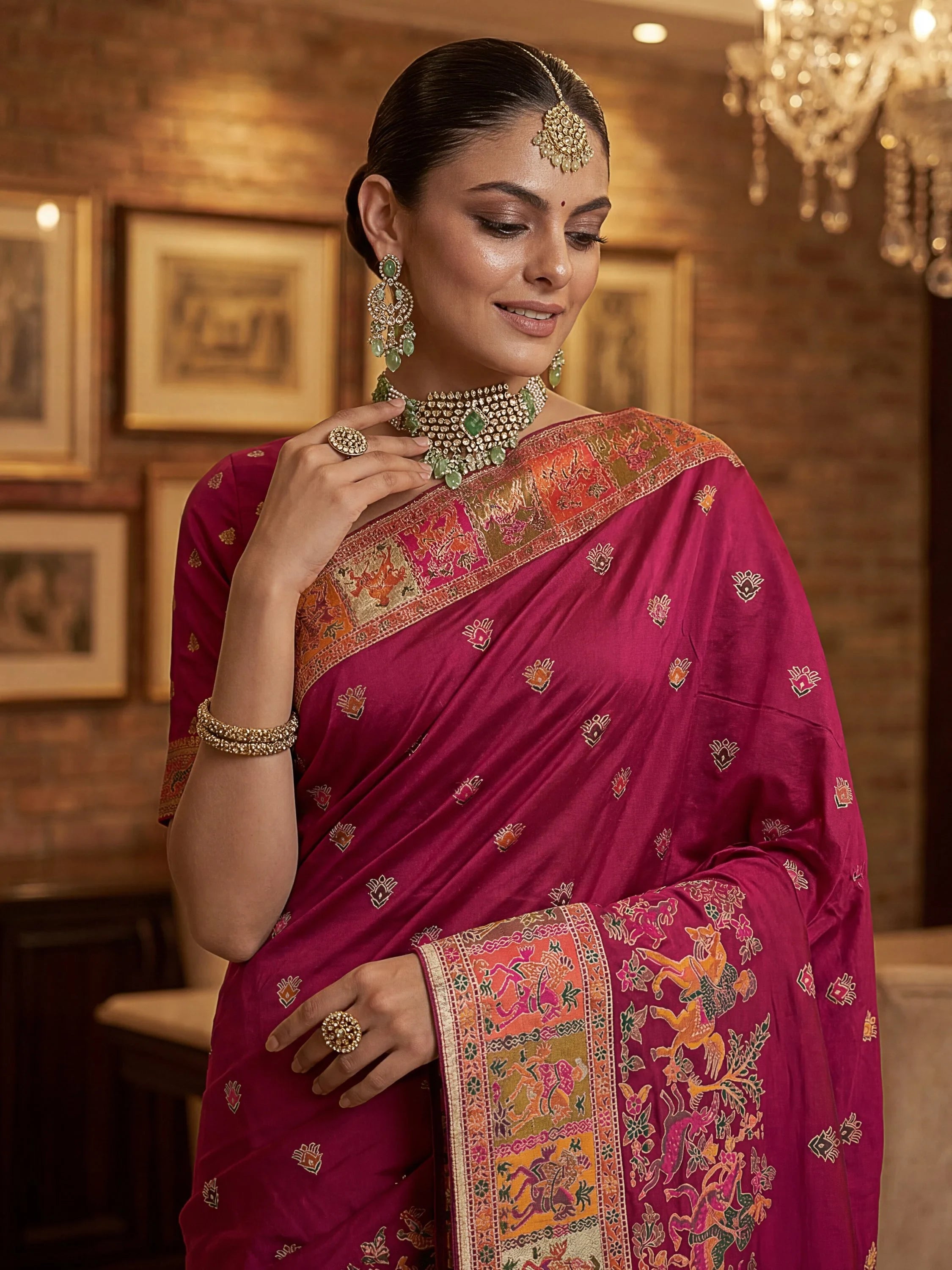 Pink Marvelous Zari Work Pashmina Silk Saree With Blouse