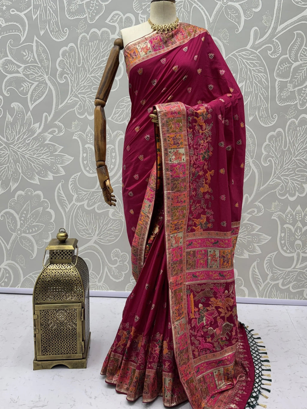 Pink Marvelous Zari Work Pashmina Silk Saree With Blouse