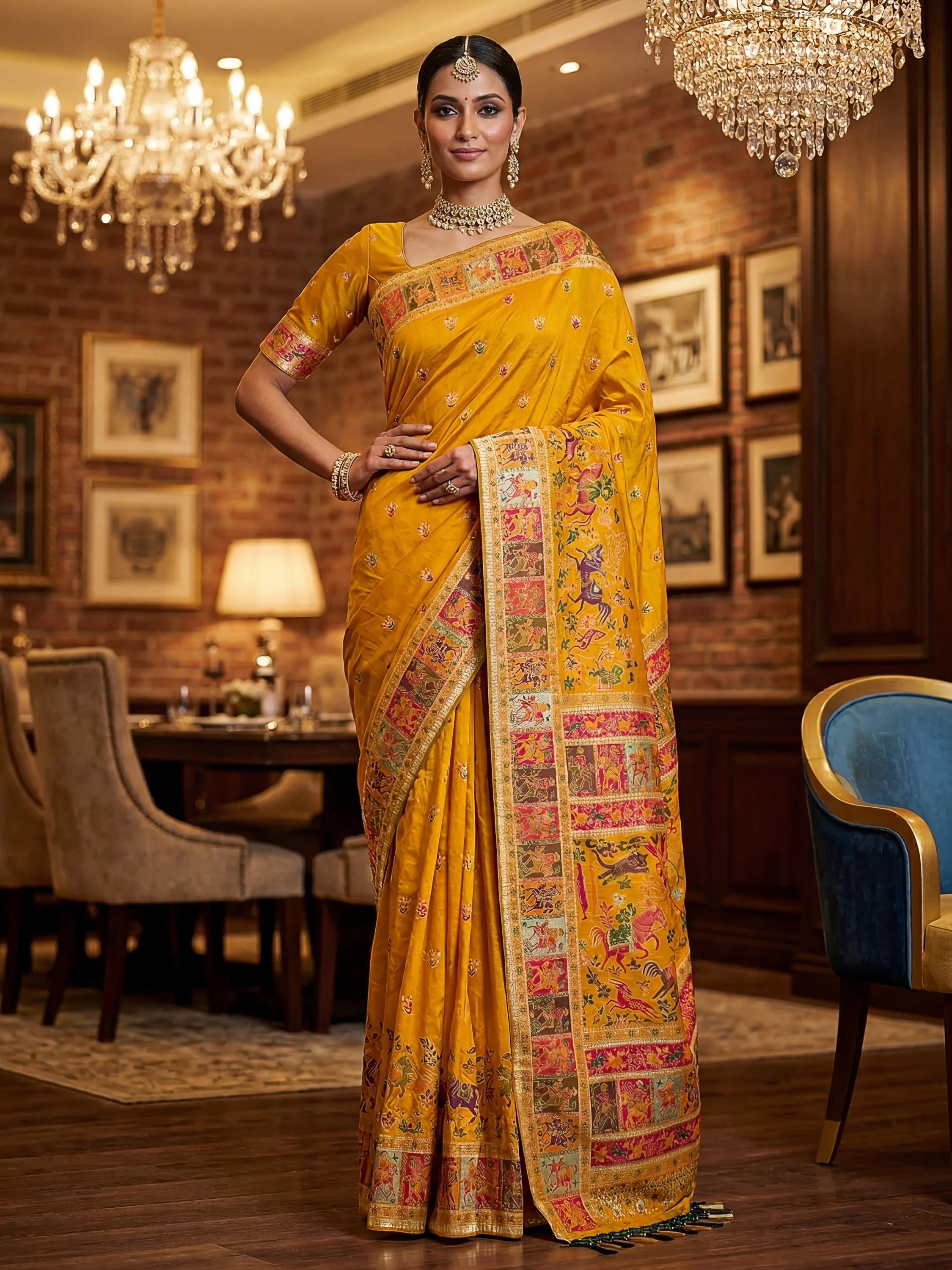 Mustard Marvelous Zari Work Pashmina Silk Saree With Blouse