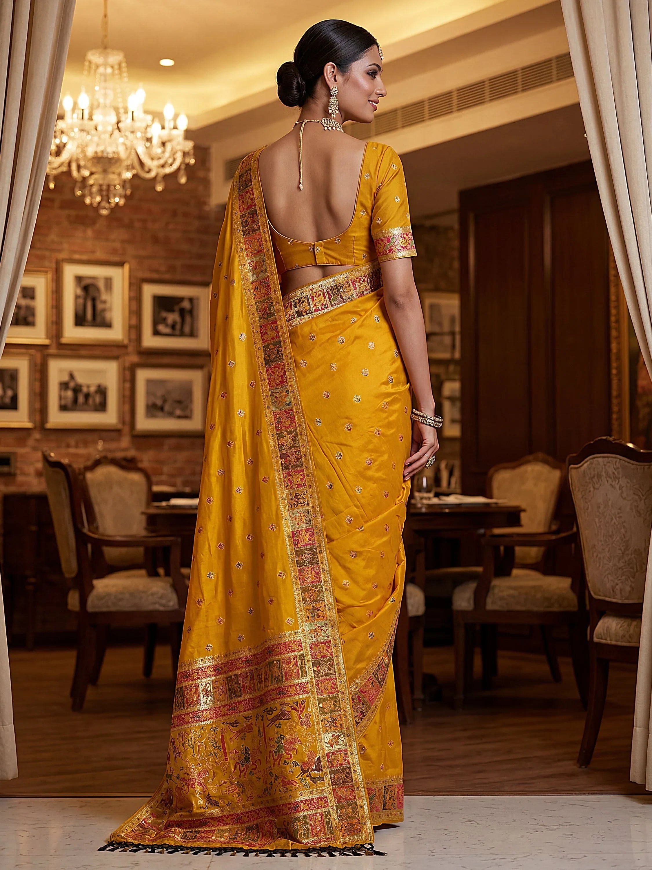 Mustard Marvelous Zari Work Pashmina Silk Saree With Blouse