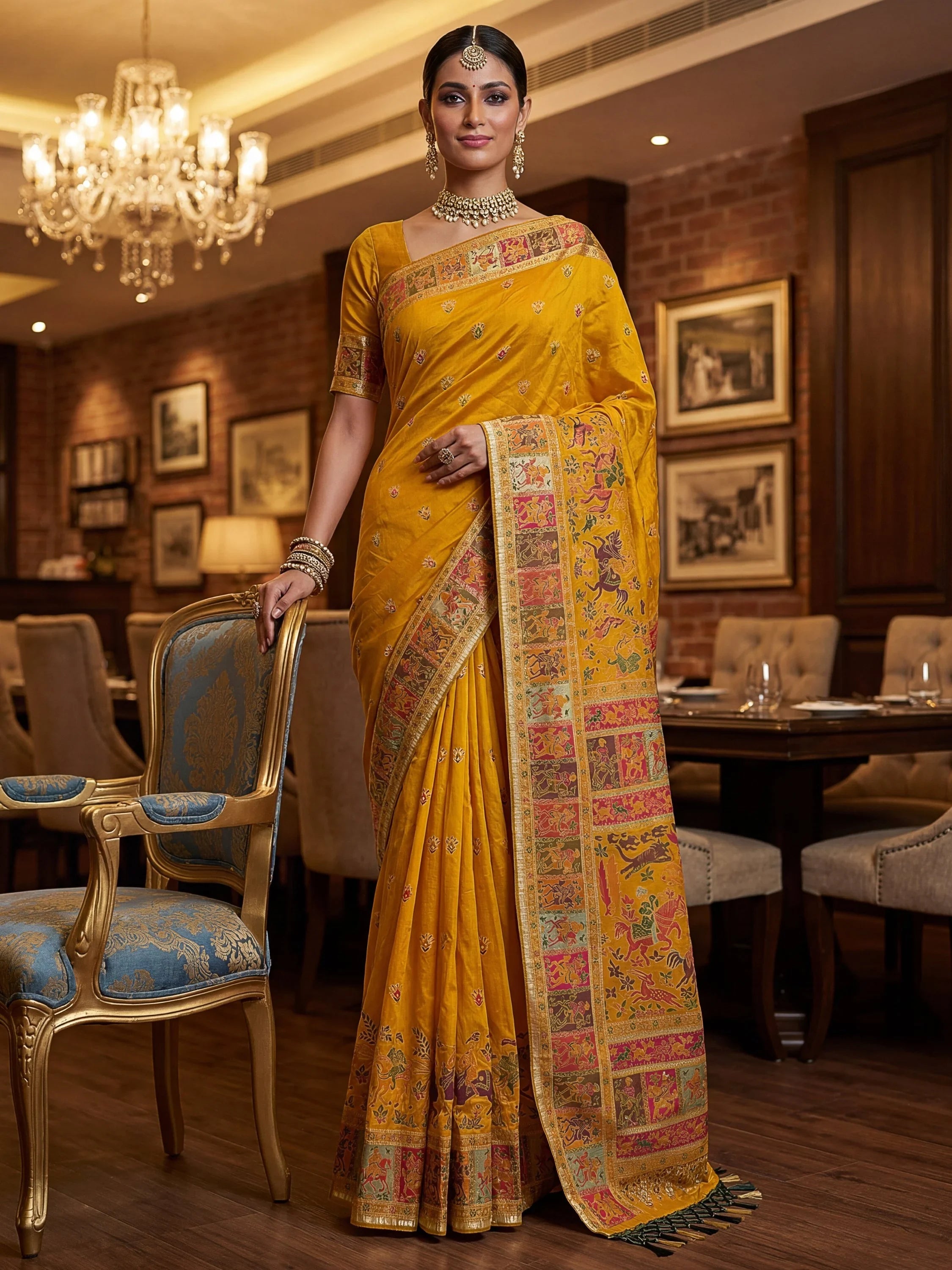 Mustard Marvelous Zari Work Pashmina Silk Saree With Blouse