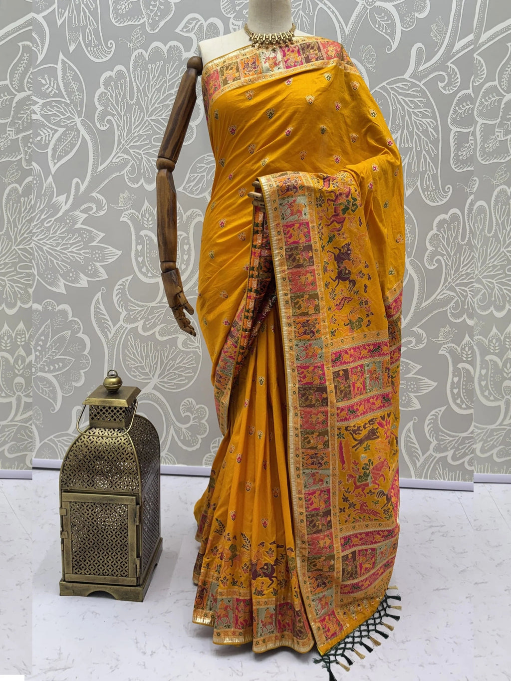 Mustard Marvelous Zari Work Pashmina Silk Saree With Blouse