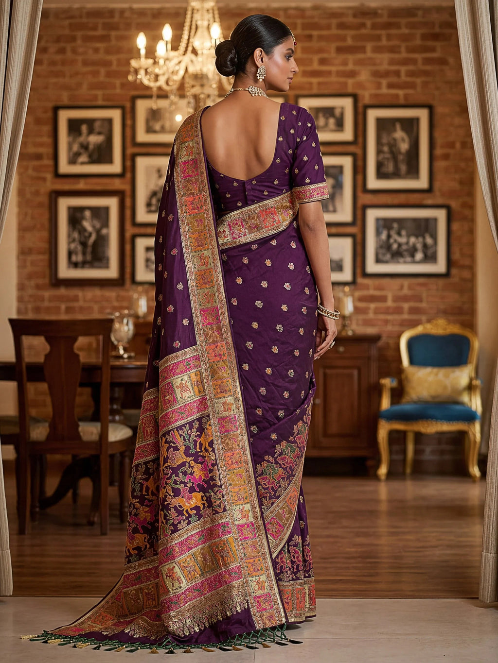Purple Marvelous Zari Work Pashmina Silk Saree With Blouse