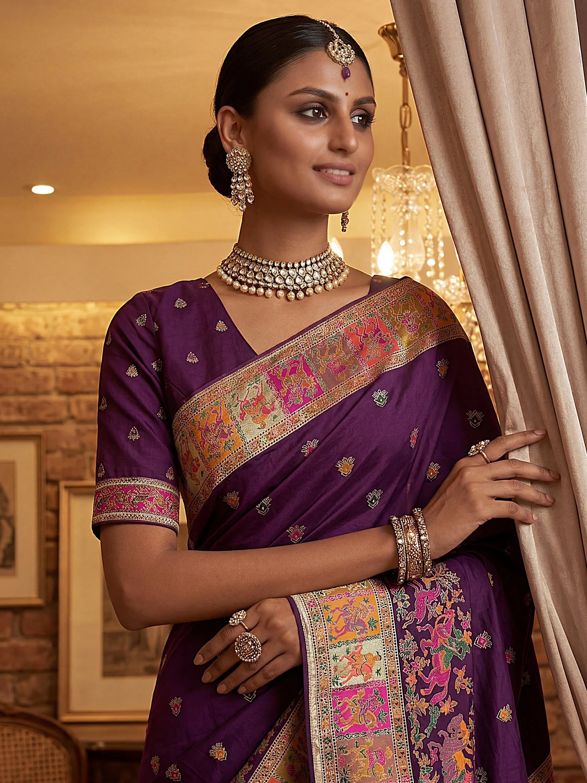 Purple Marvelous Zari Work Pashmina Silk Saree With Blouse